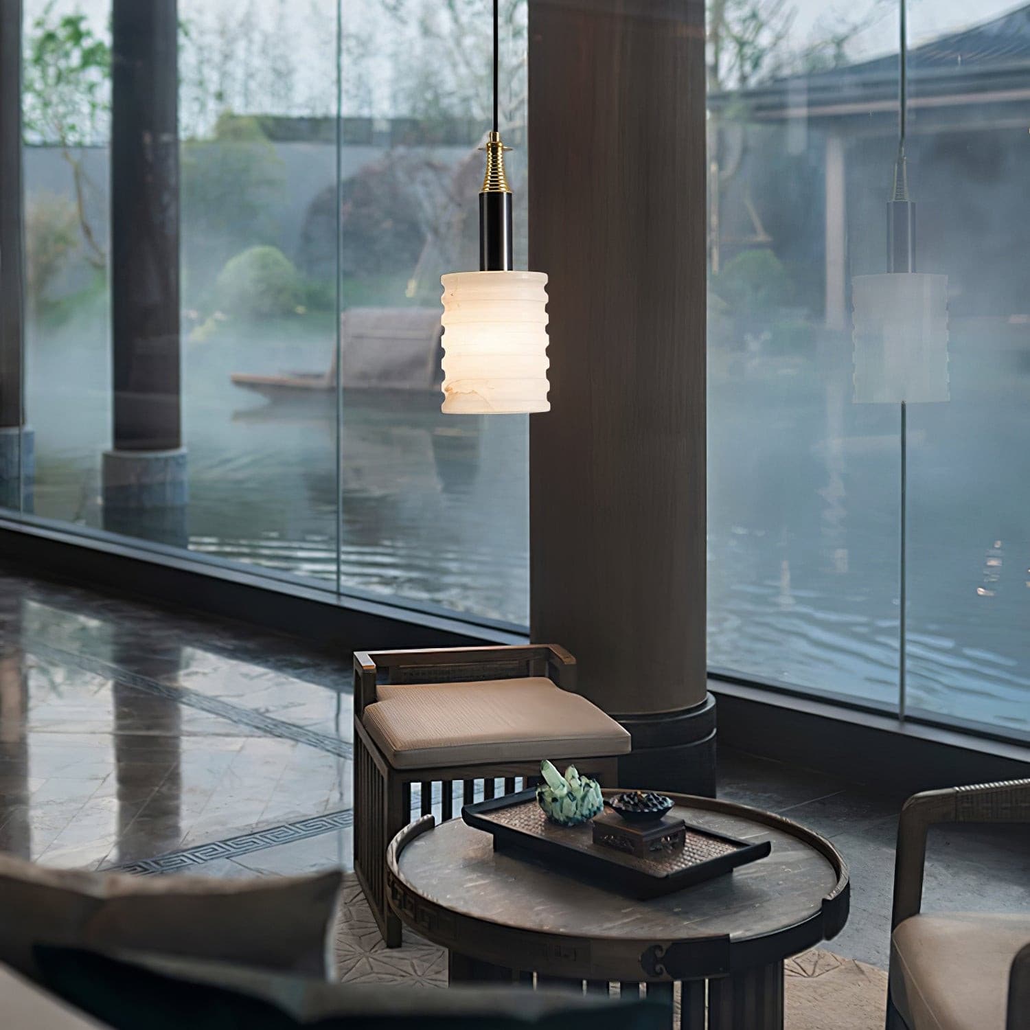Alabaster Pendant Lamp Ribbed Cylinder - Neutralighting