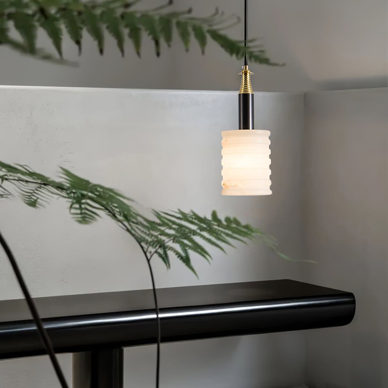 Alabaster Pendant Lamp Ribbed Cylinder - Neutralighting