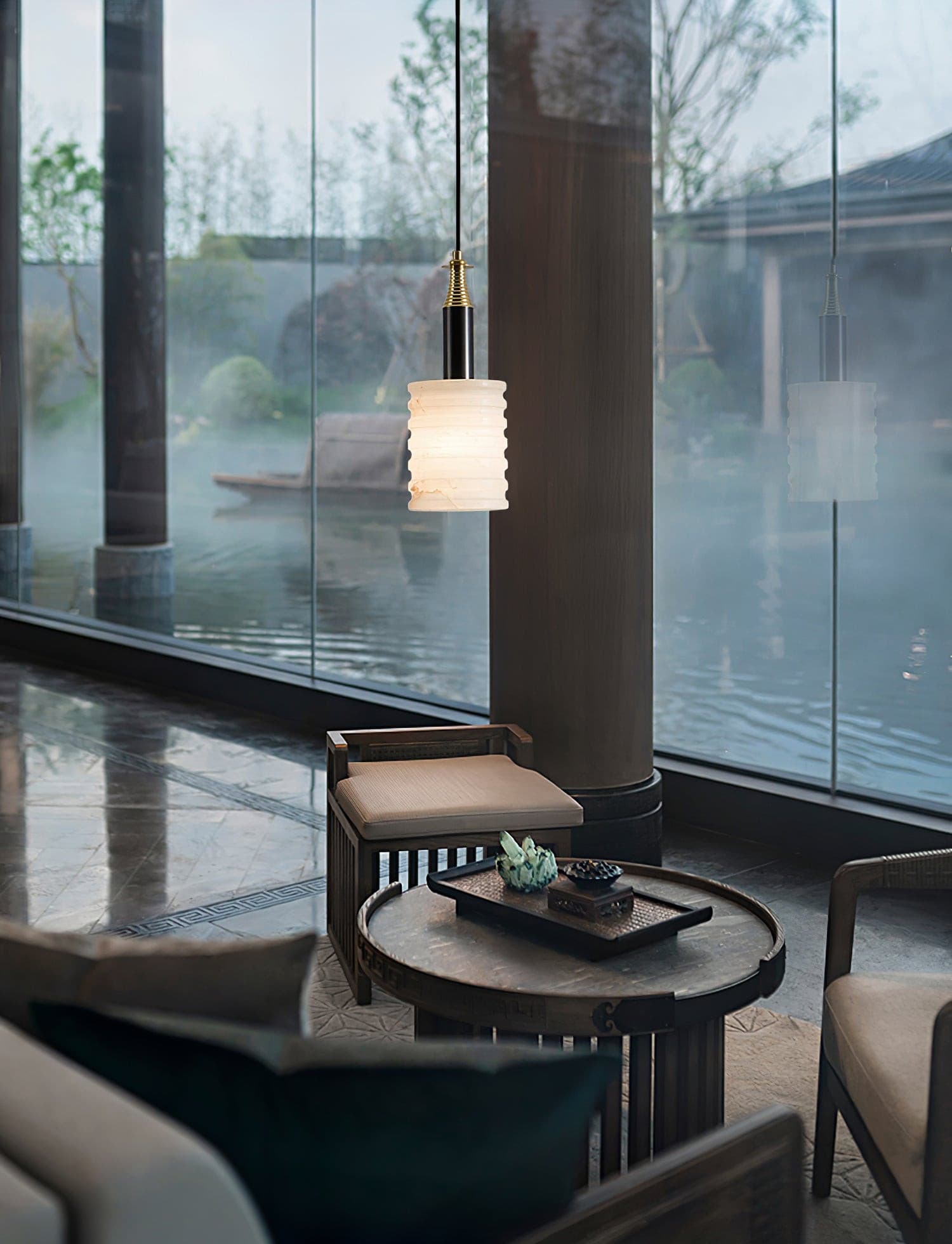 Alabaster Pendant Lamp Ribbed Cylinder - Neutralighting