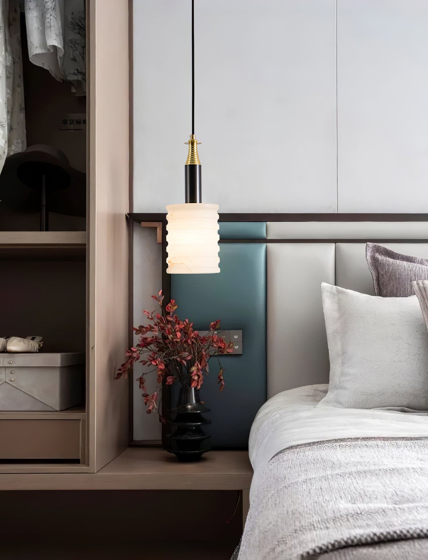 Alabaster Pendant Lamp Ribbed Cylinder - Neutralighting