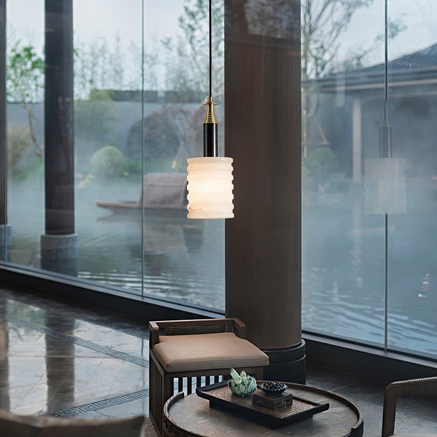 Alabaster Pendant Lamp Ribbed Cylinder - Neutralighting