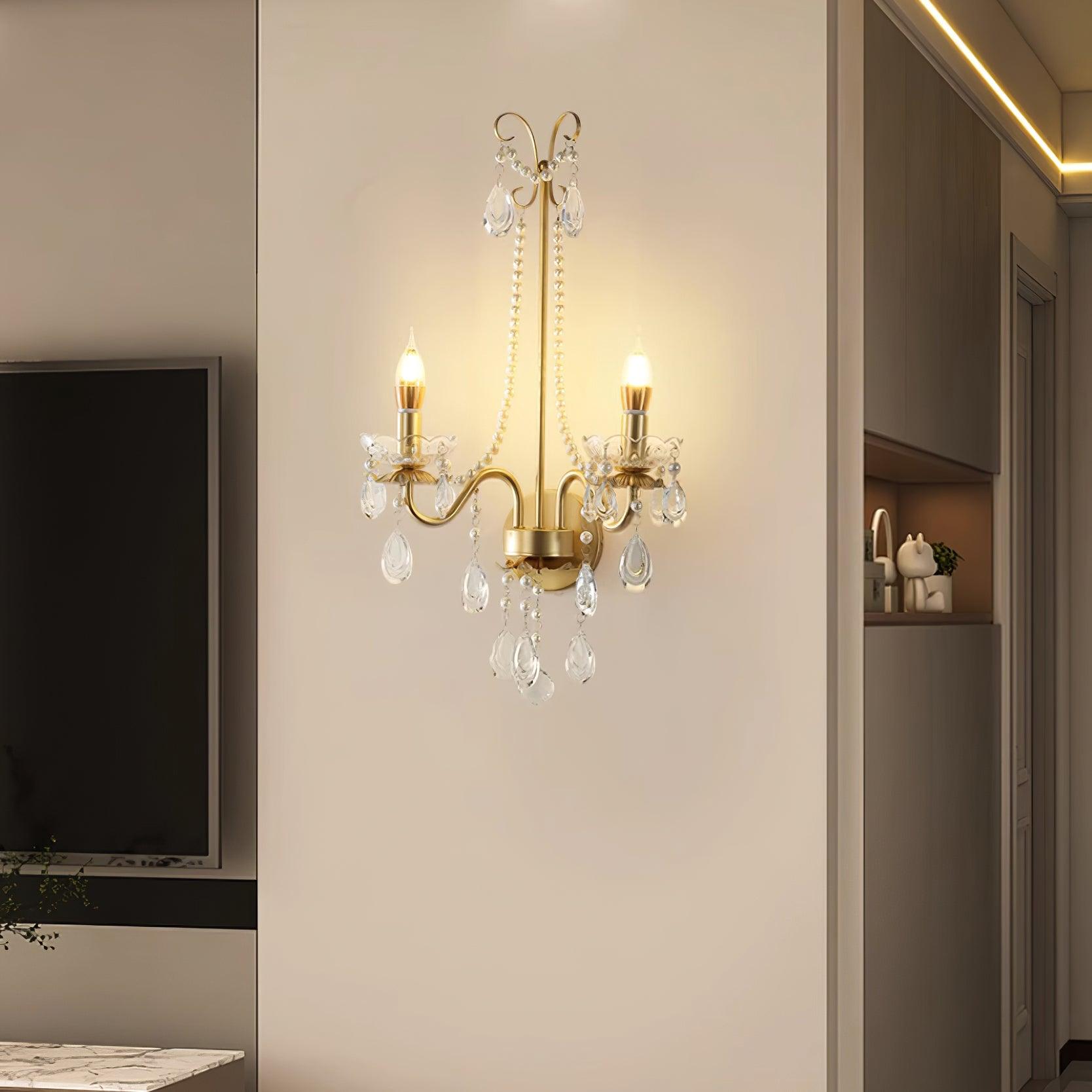 Wall Lamp Metal Crystal Pearls Ornate Elegant Chic Home Elegant - Neutralighting