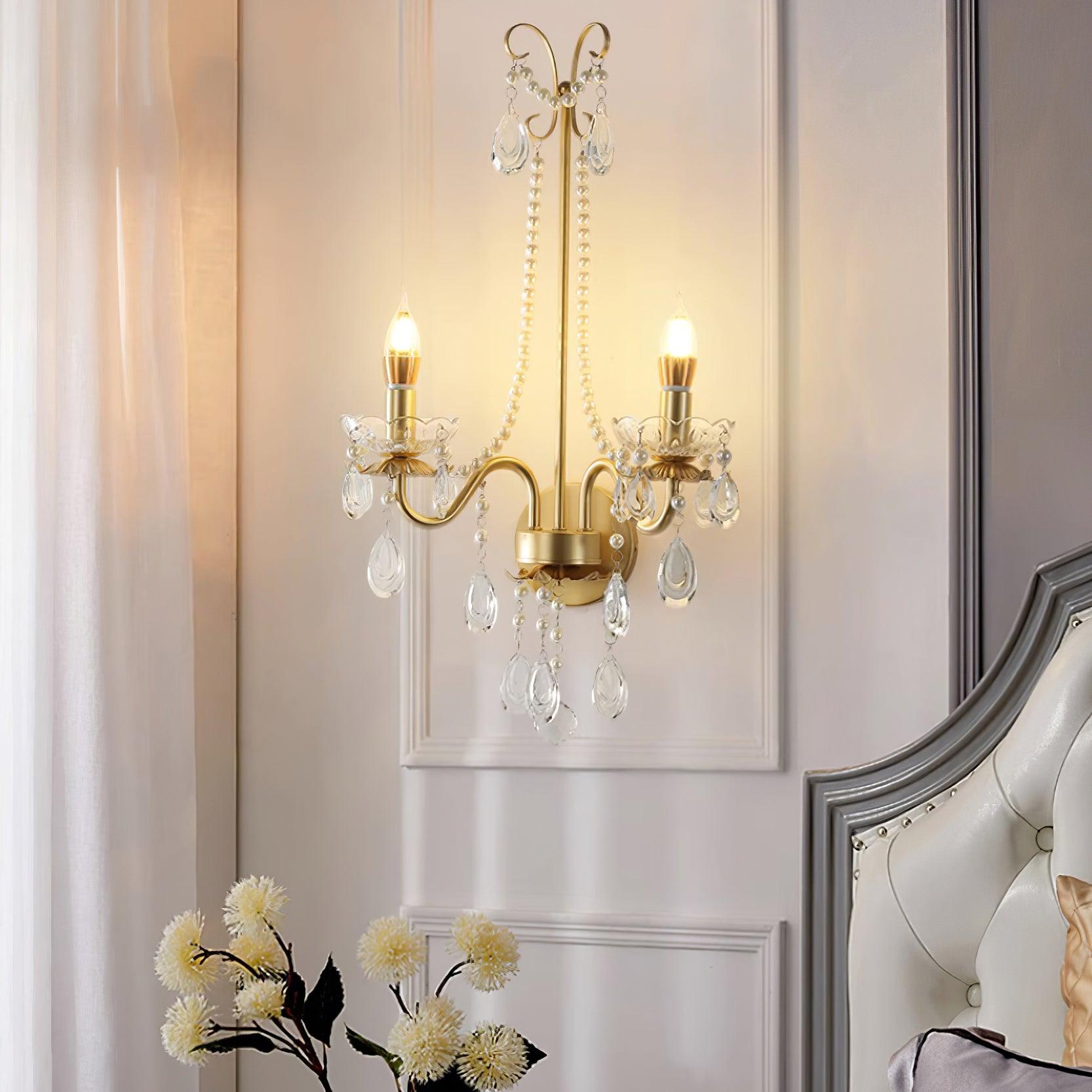 Wall Lamp Metal Crystal Pearls Ornate Elegant Chic Home Elegant - Neutralighting