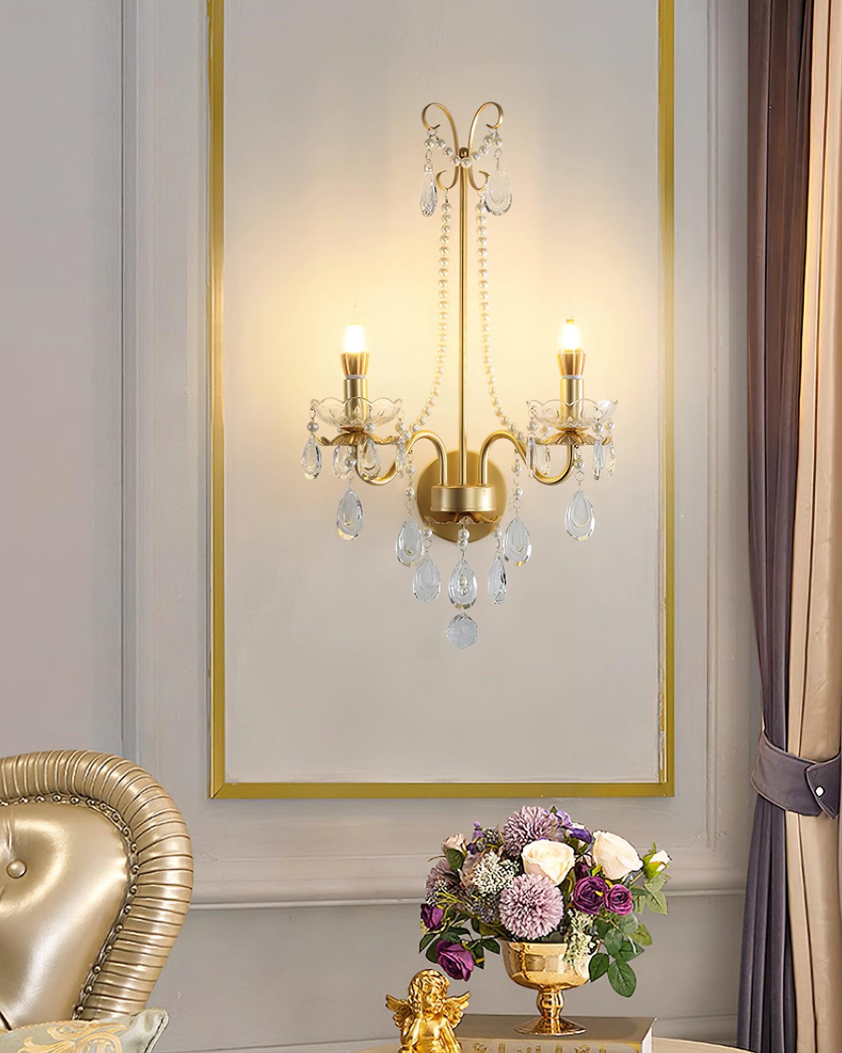 Wall Lamp Metal Crystal Pearls Ornate Elegant Chic Home Elegant - Neutralighting