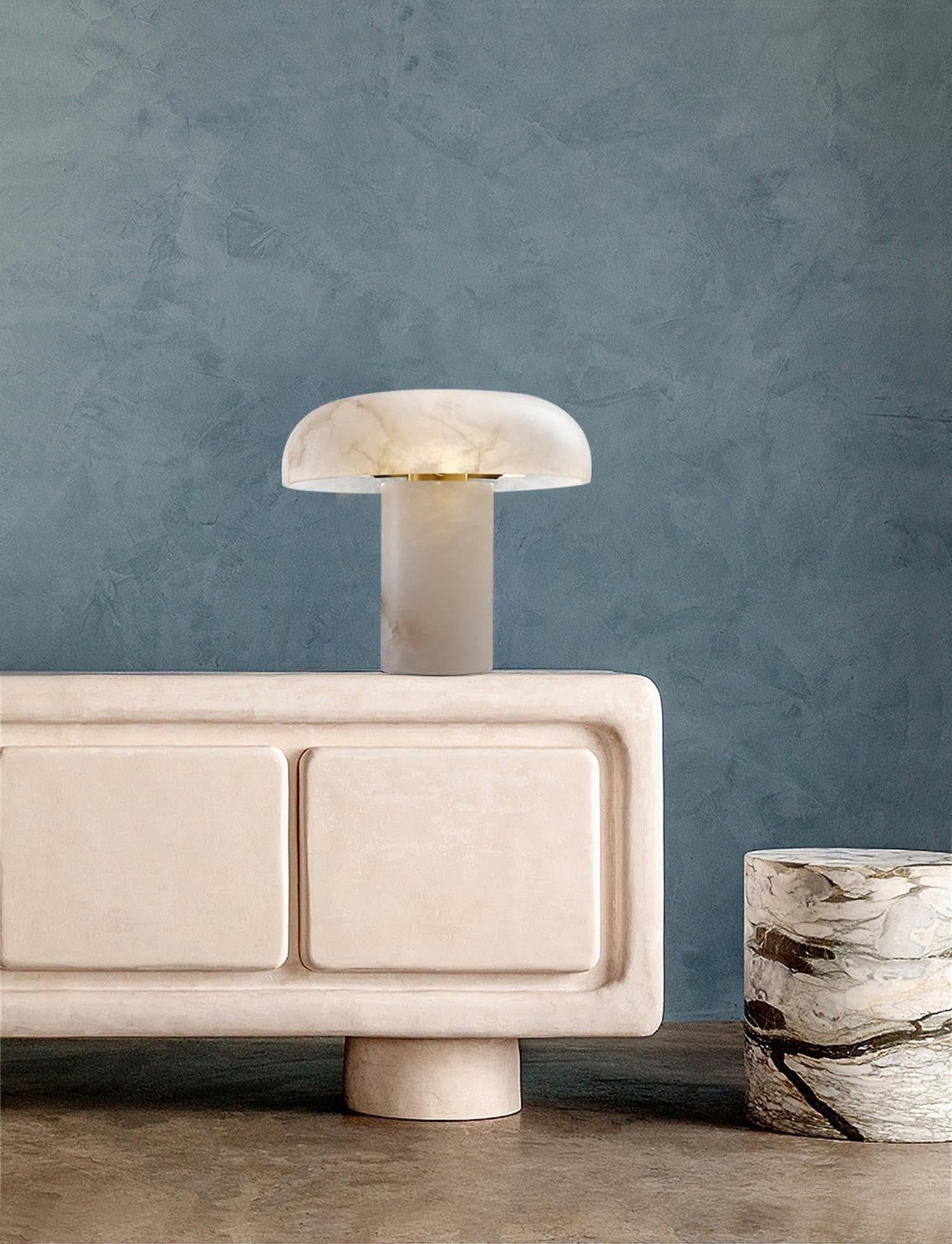 Table Lamp Alabaster Mushroom Shade Brass Base Sculptural Warm - Neutralighting