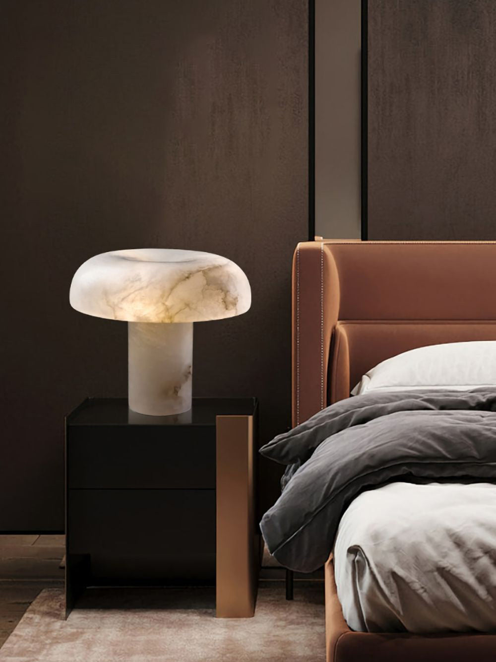 Table Lamp Alabaster Mushroom Shade Brass Base Sculptural Warm - Neutralighting