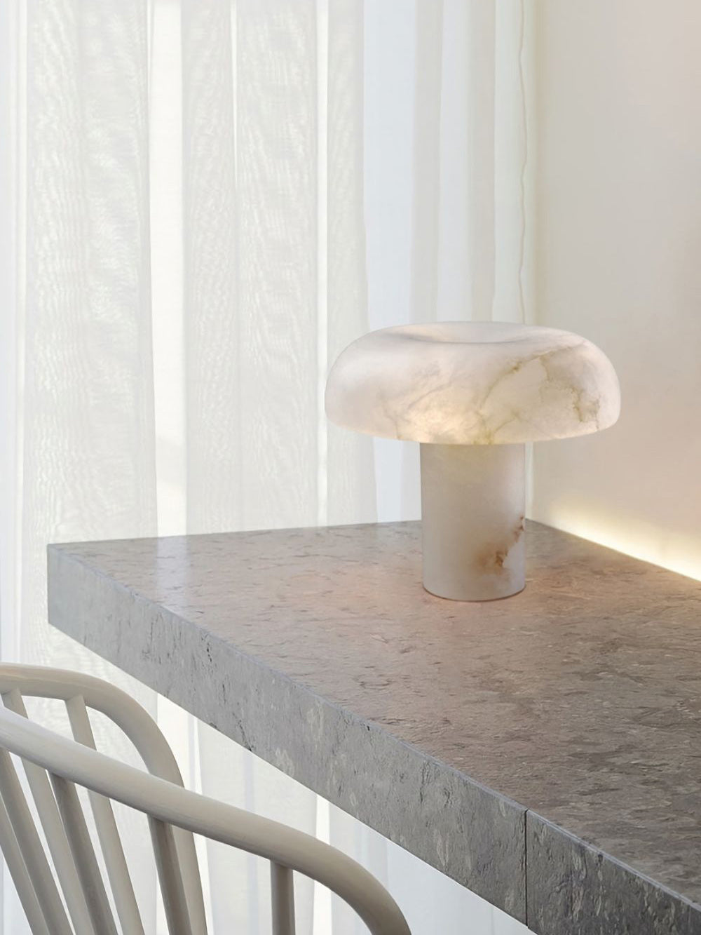 Table Lamp Alabaster Mushroom Shade Brass Base Sculptural Warm - Neutralighting