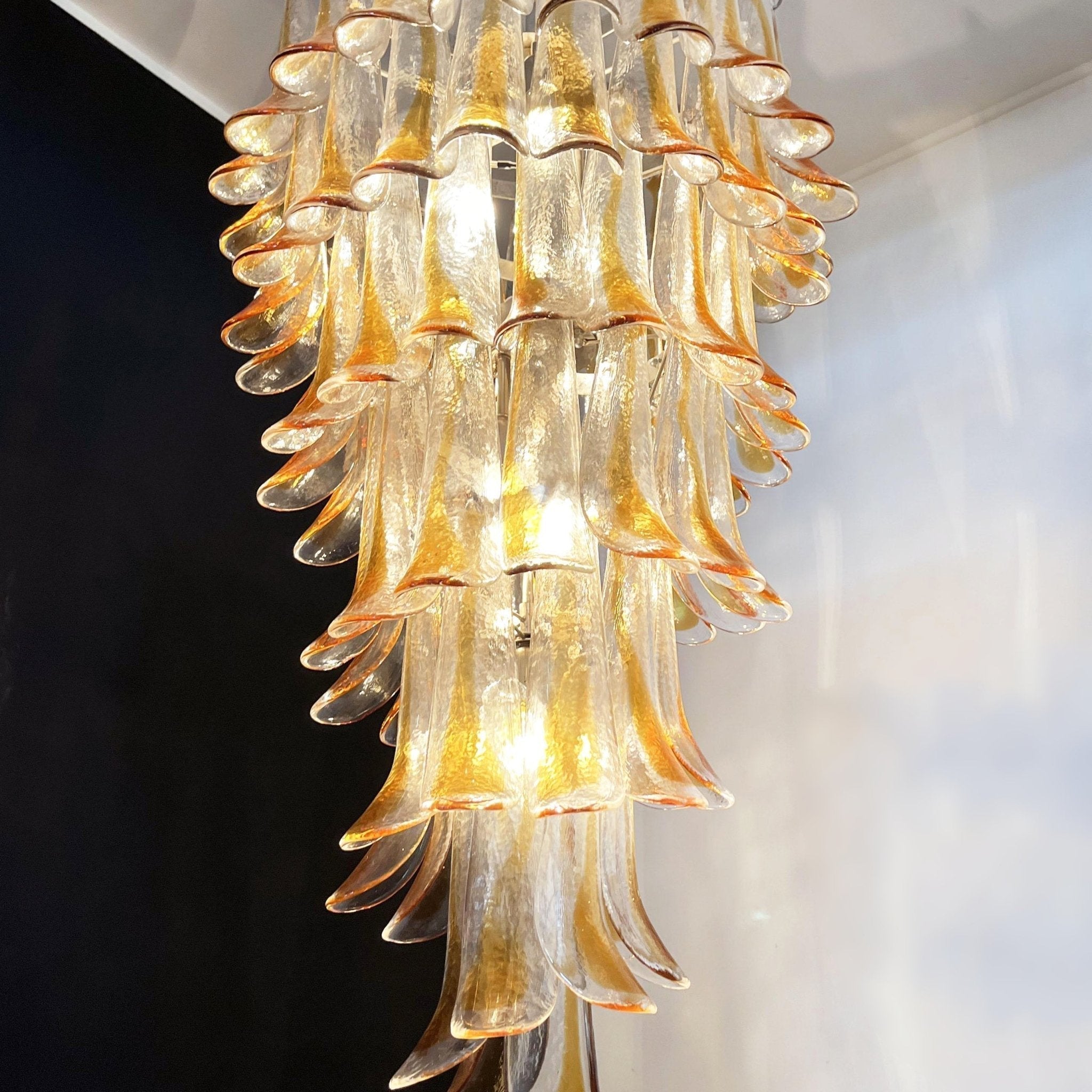 Aurora Chandelier Gold Murano Glass Petals Layered Cascading