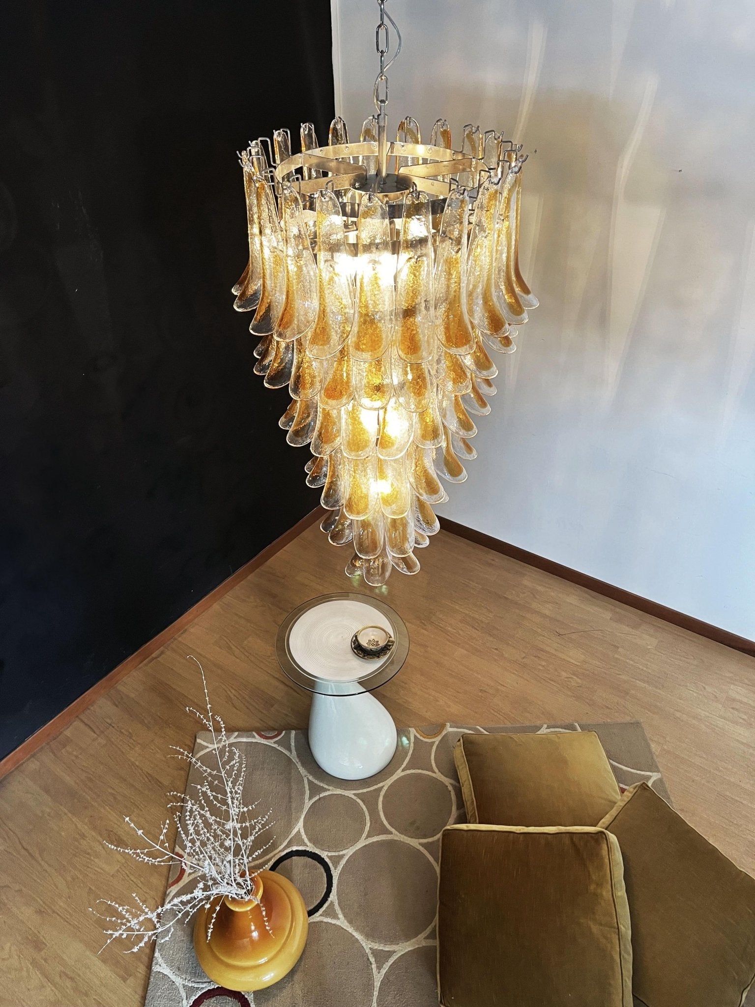 Aurora Chandelier Gold Murano Glass Petals Layered Cascading