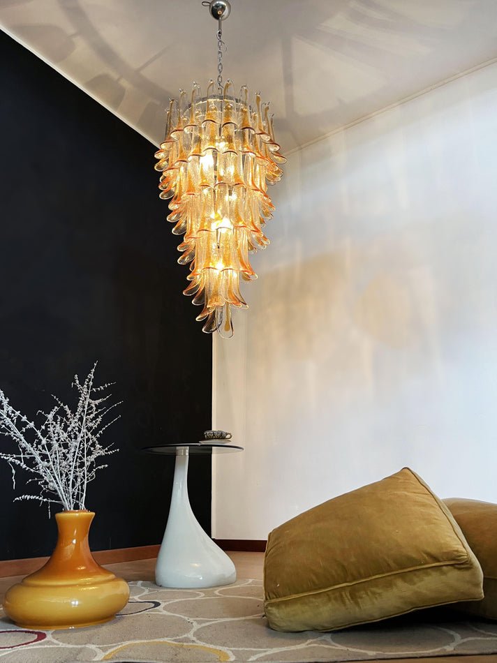 Aurora Chandelier Gold Murano Glass Petals Layered Cascading