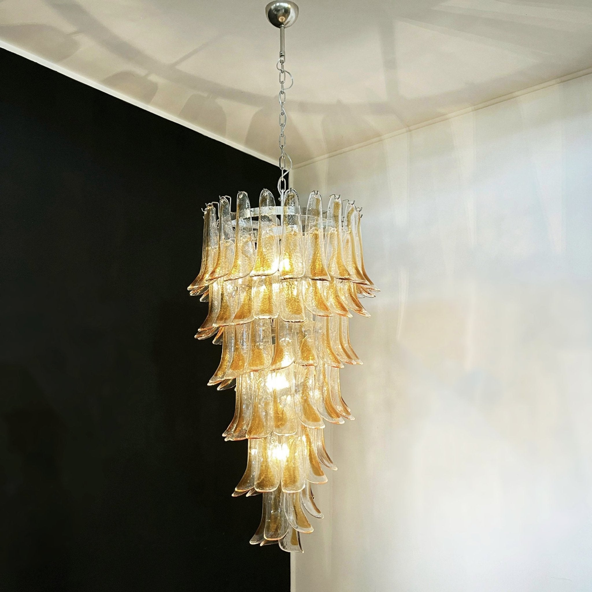 Aurora Chandelier Gold Murano Glass Petals Layered Cascading