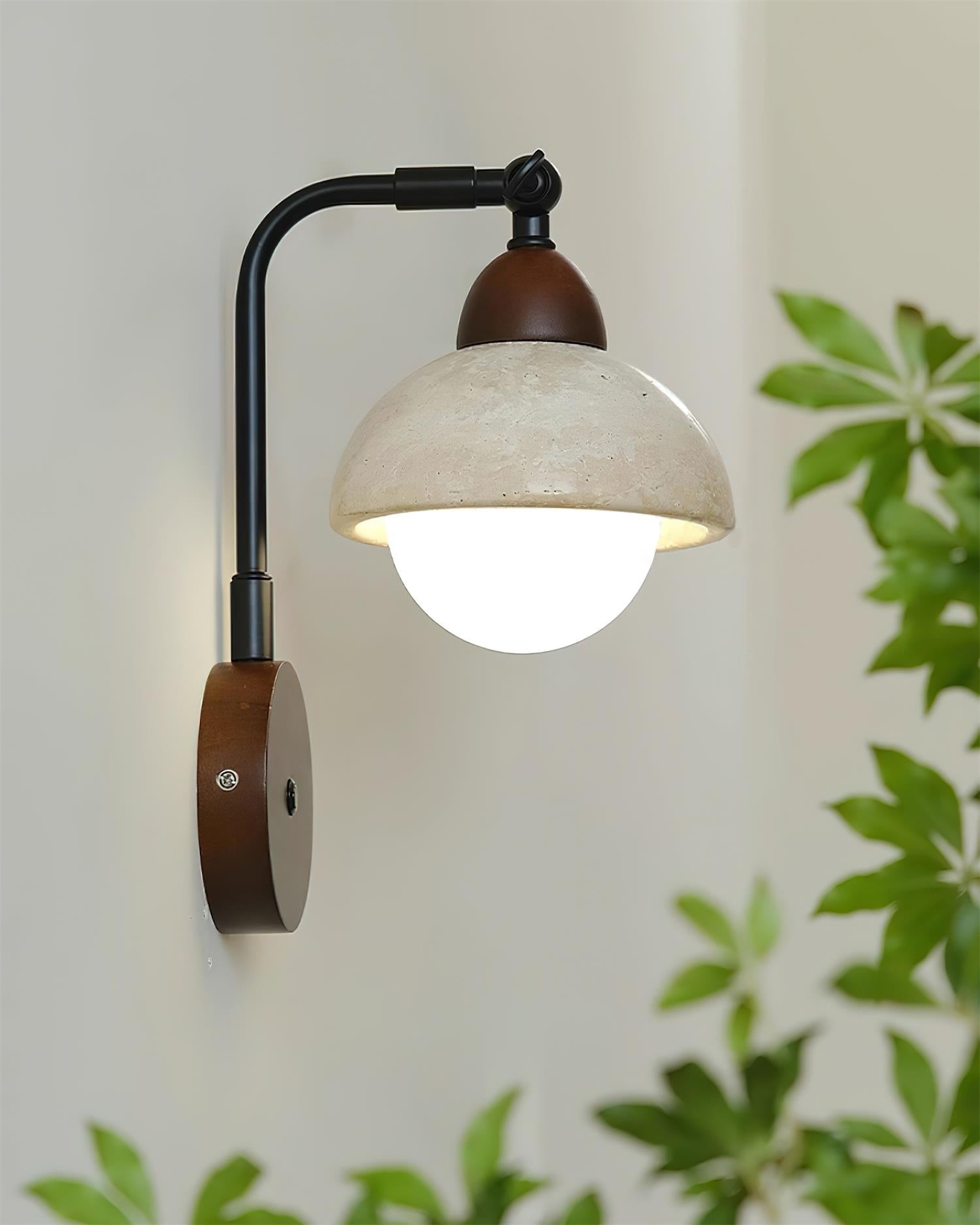 Solaro Wall Light Travertine White Opalescent Globe - Neutralighting