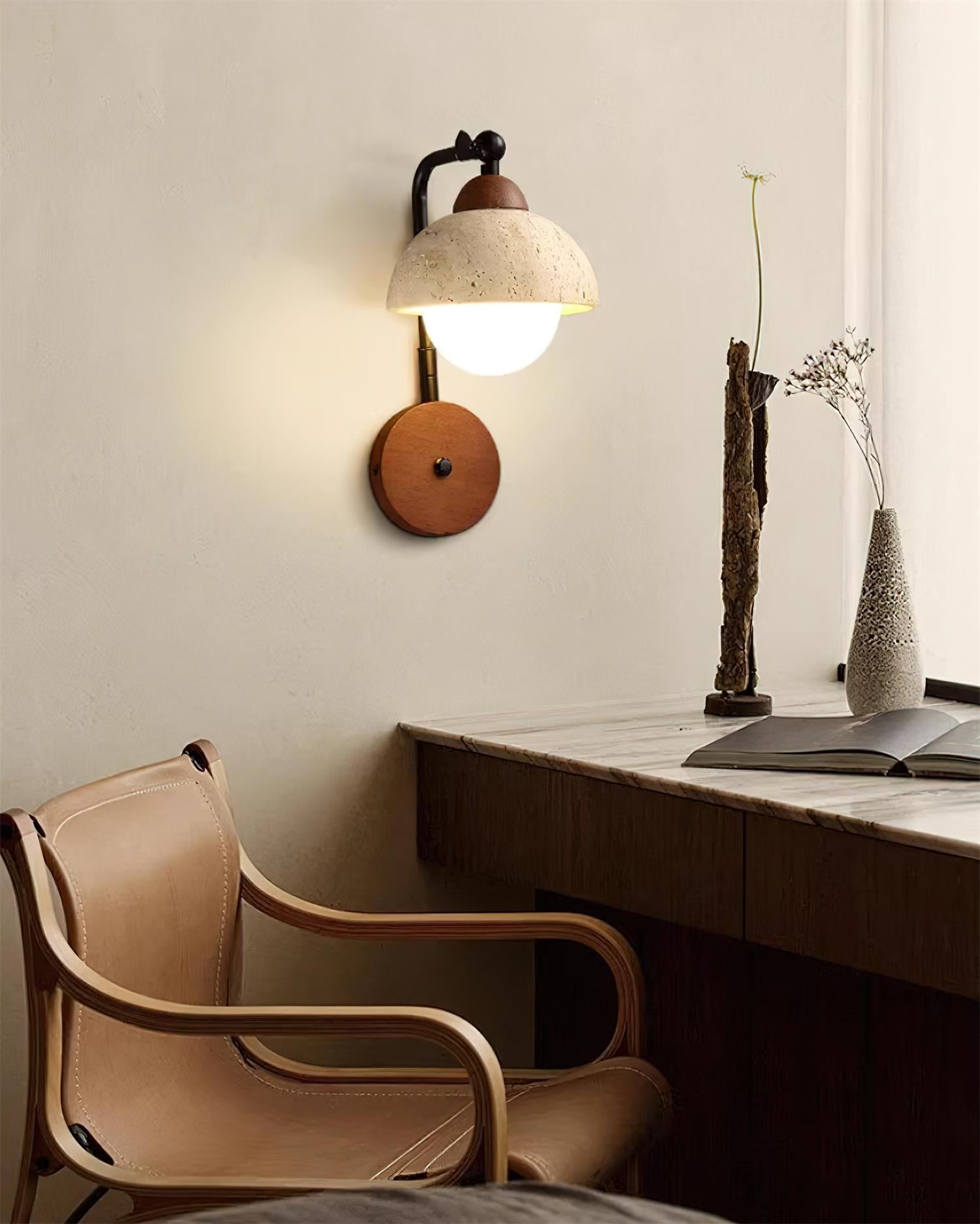Solaro Wall Light Travertine White Opalescent Globe - Neutralighting