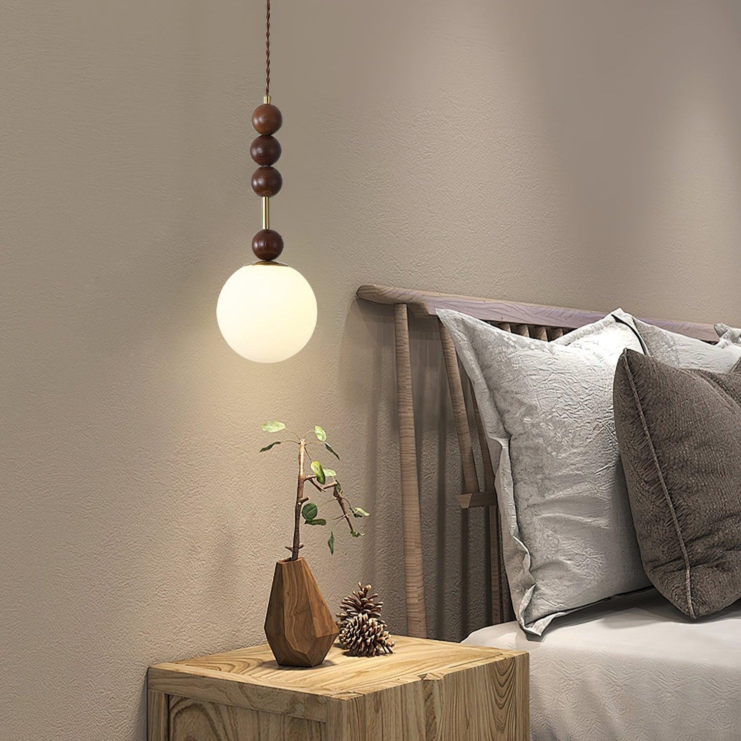 Norn Vintage Globe Pendant Light Wooden Beads - Neutralighting