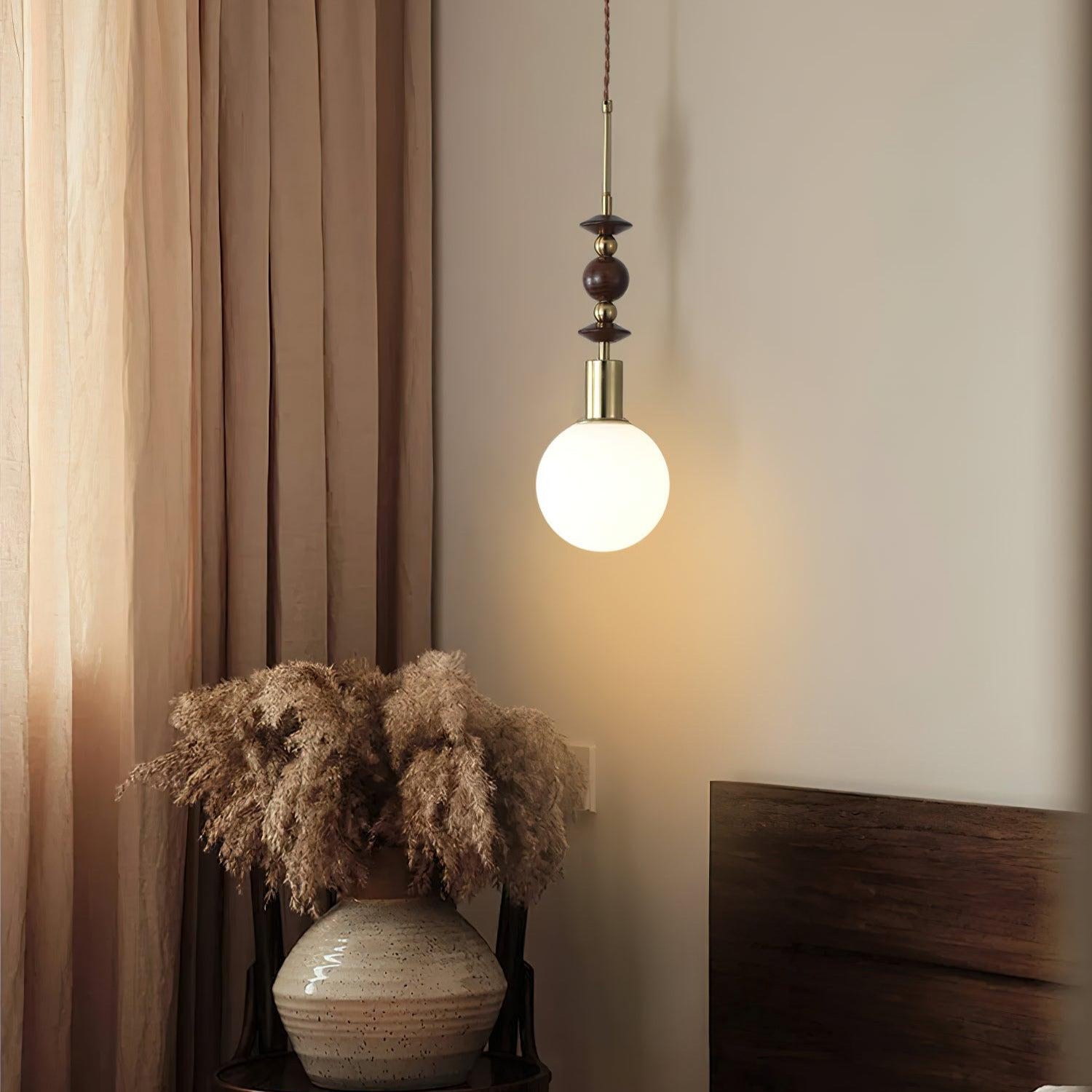 Norn Vintage Globe Pendant Light Wooden Beads - Neutralighting