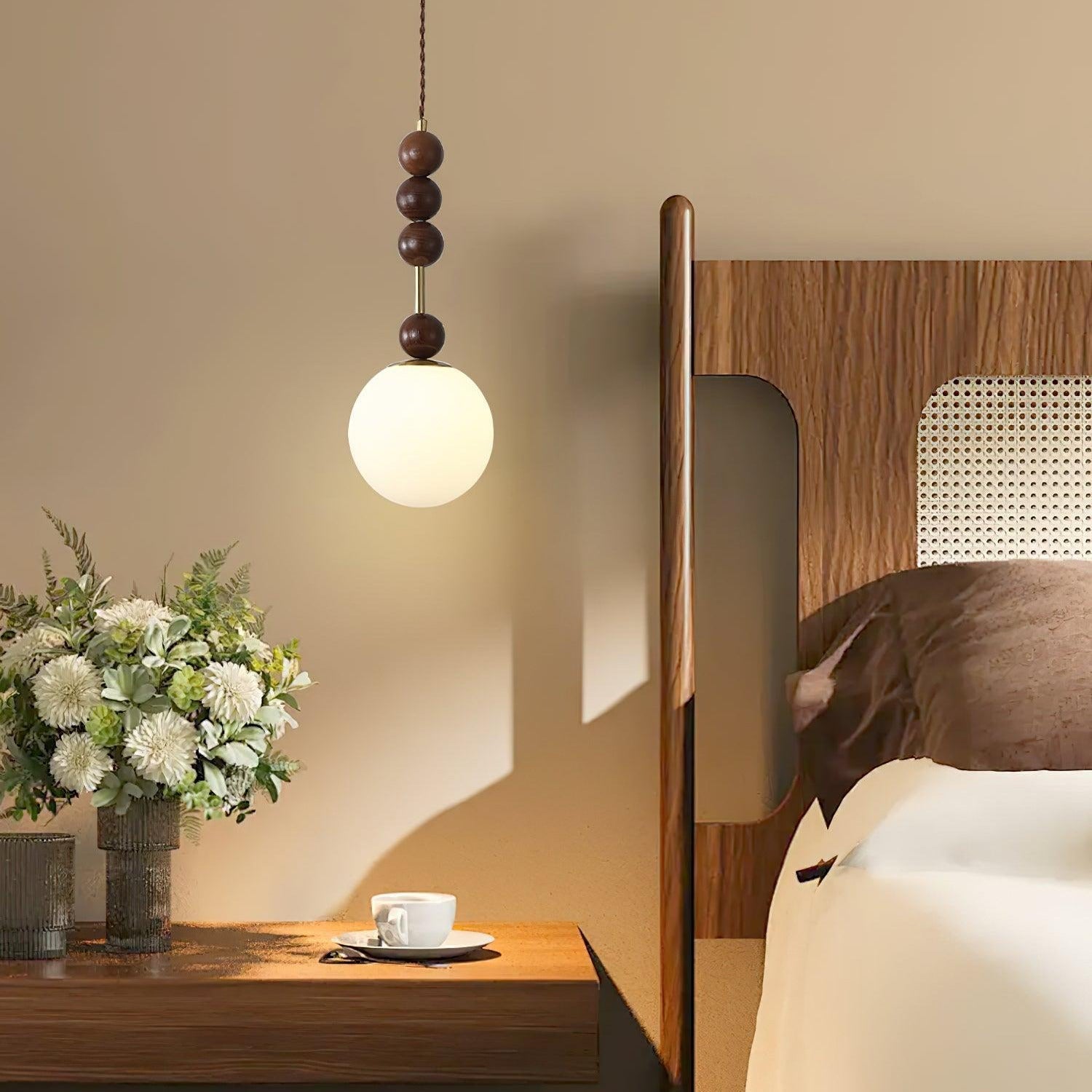 Norn Vintage Globe Pendant Light Wooden Beads - Neutralighting