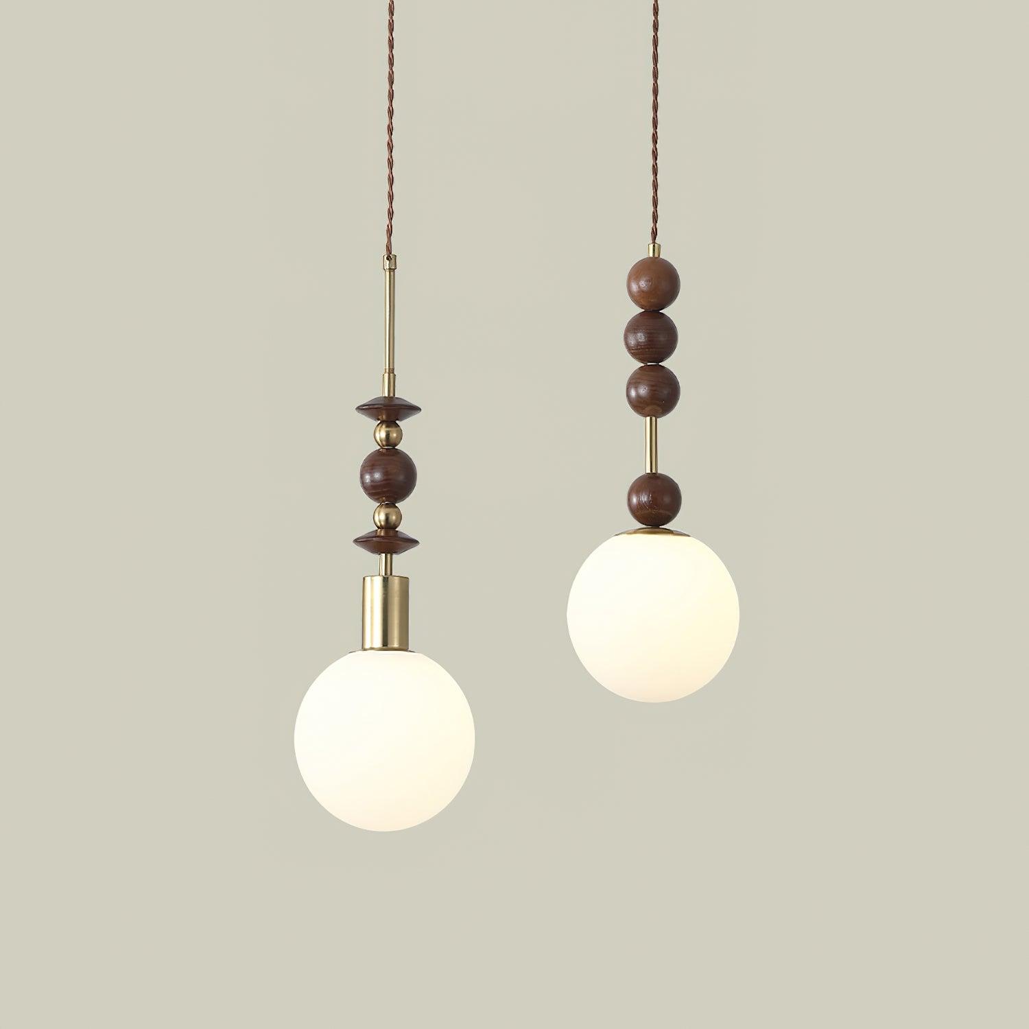 Norn Vintage Globe Pendant Light Wooden Beads - Neutralighting