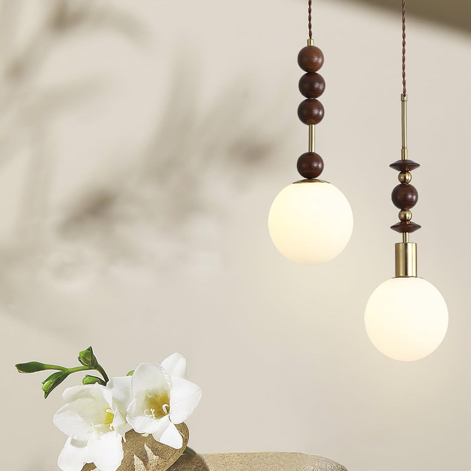 Norn Vintage Globe Pendant Light Wooden Beads - Neutralighting