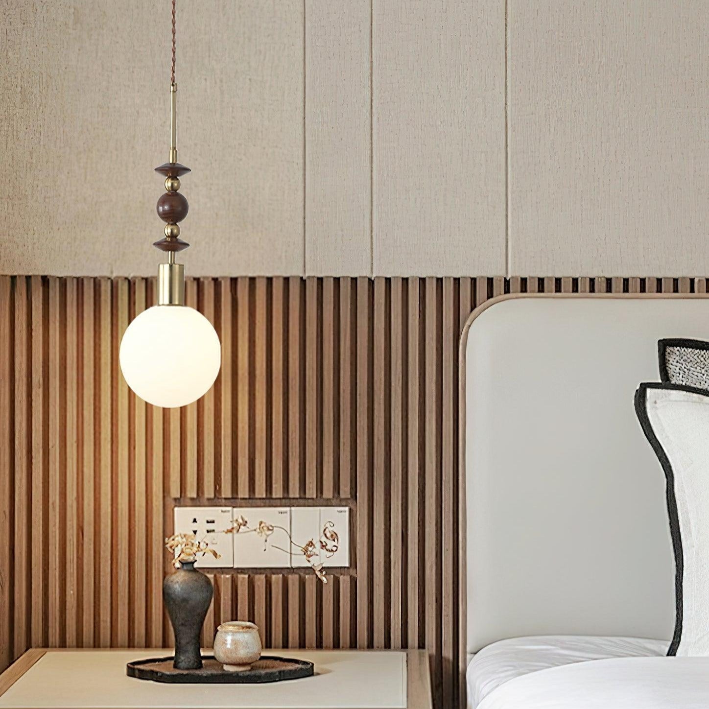 Norn Vintage Globe Pendant Light Wooden Beads - Neutralighting