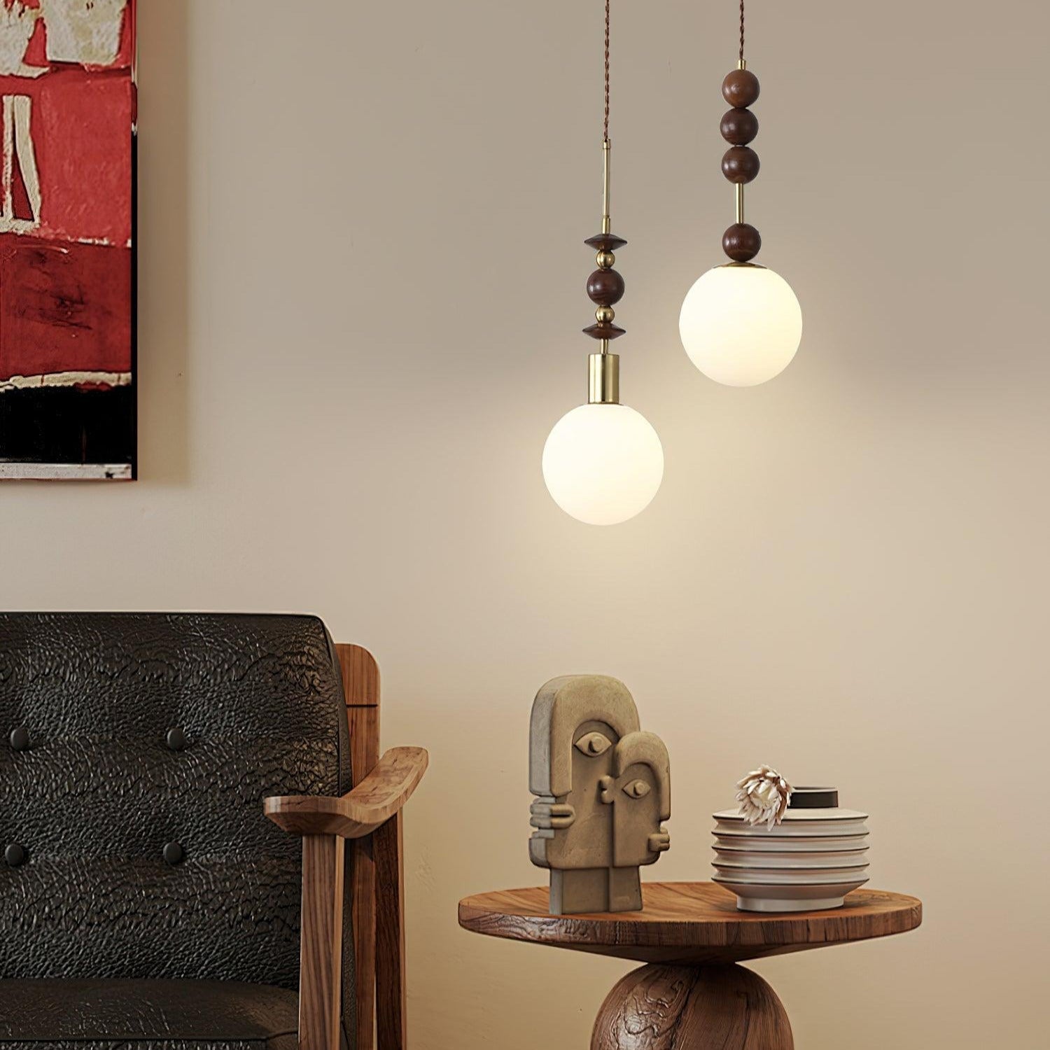 Norn Vintage Globe Pendant Light Wooden Beads - Neutralighting