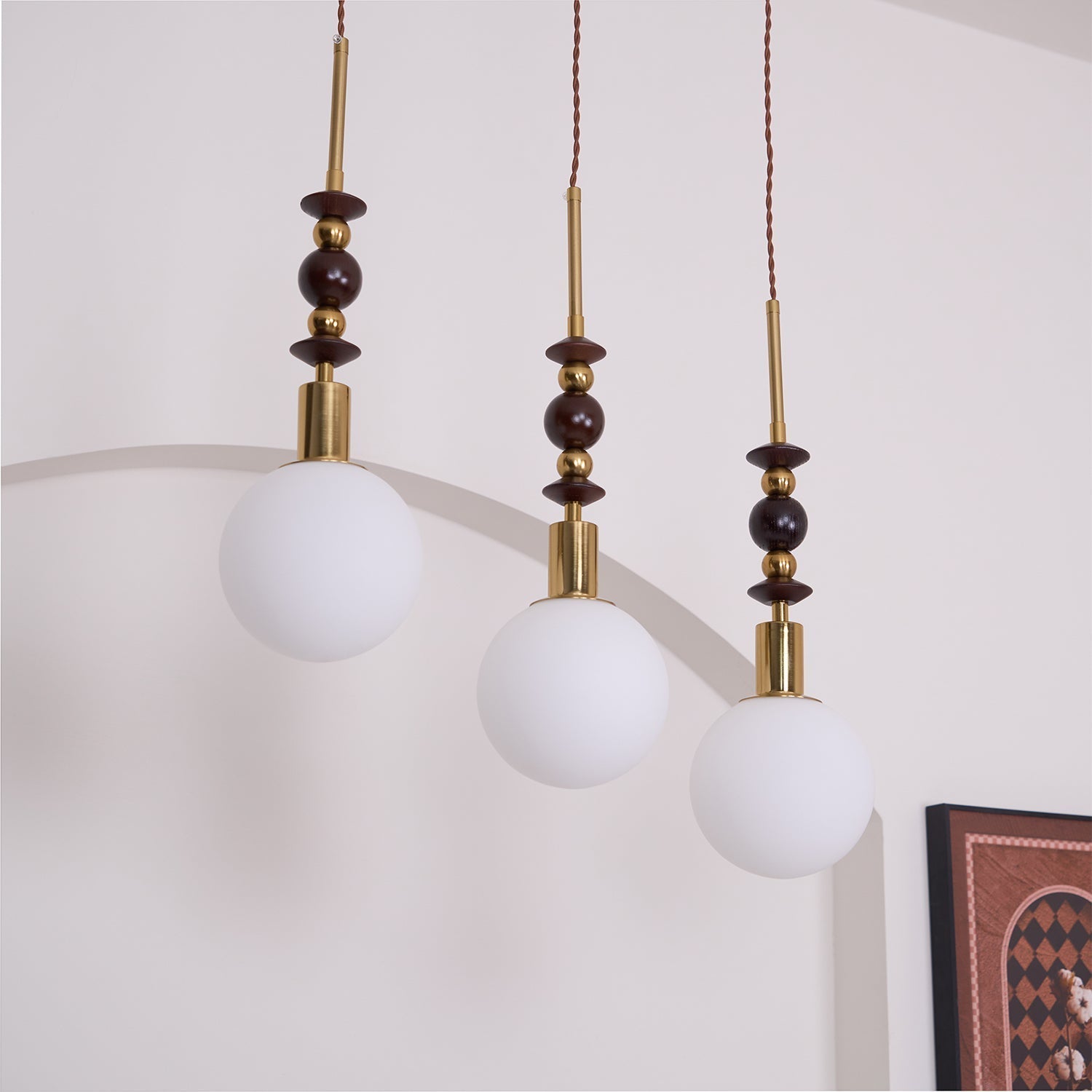 Norn Vintage Globe Pendant Light Wooden Beads - Neutralighting