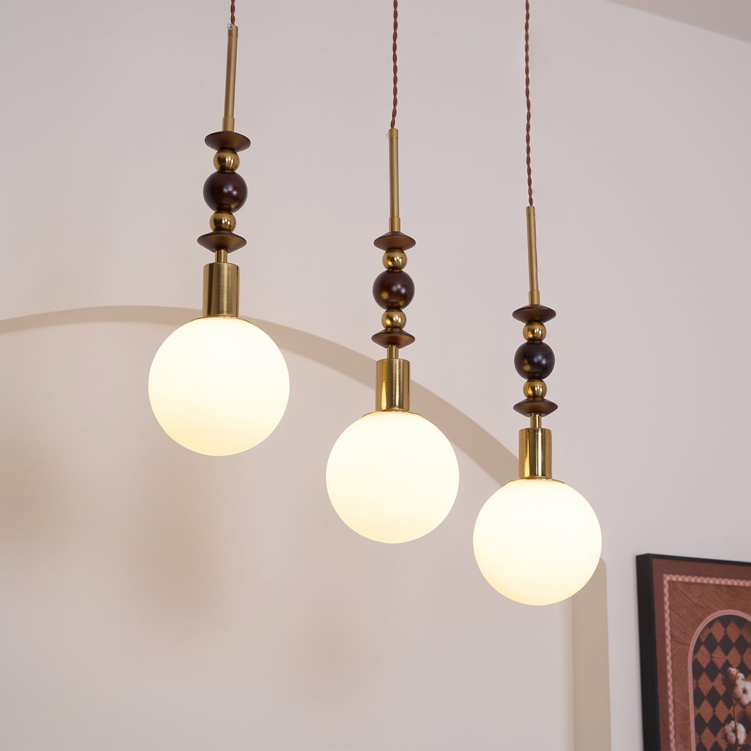 Norn Vintage Globe Pendant Light Wooden Beads - Neutralighting