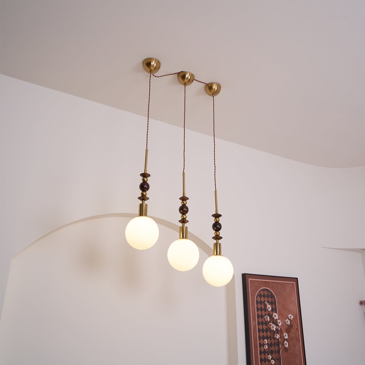 Norn Vintage Globe Pendant Light Wooden Beads - Neutralighting