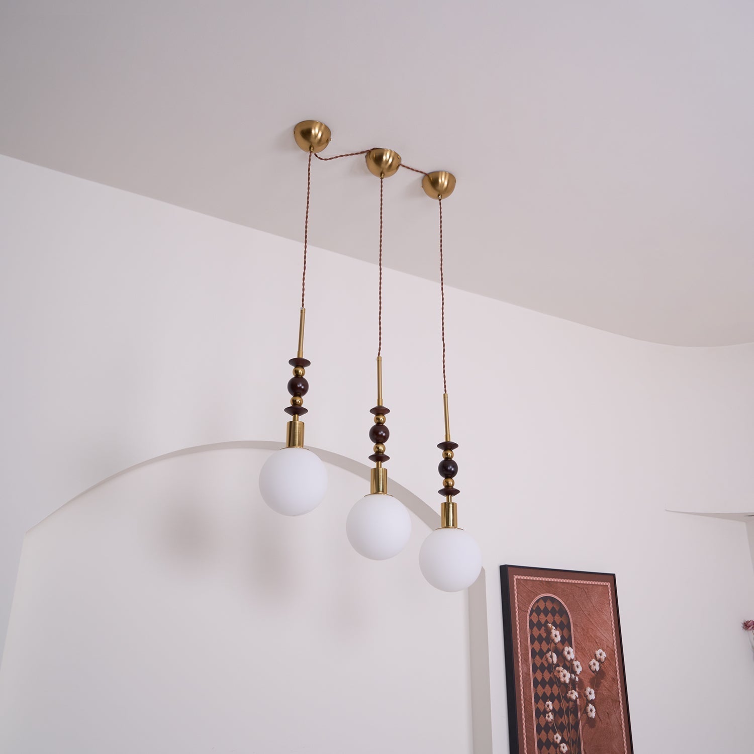 Norn Vintage Globe Pendant Light Wooden Beads - Neutralighting