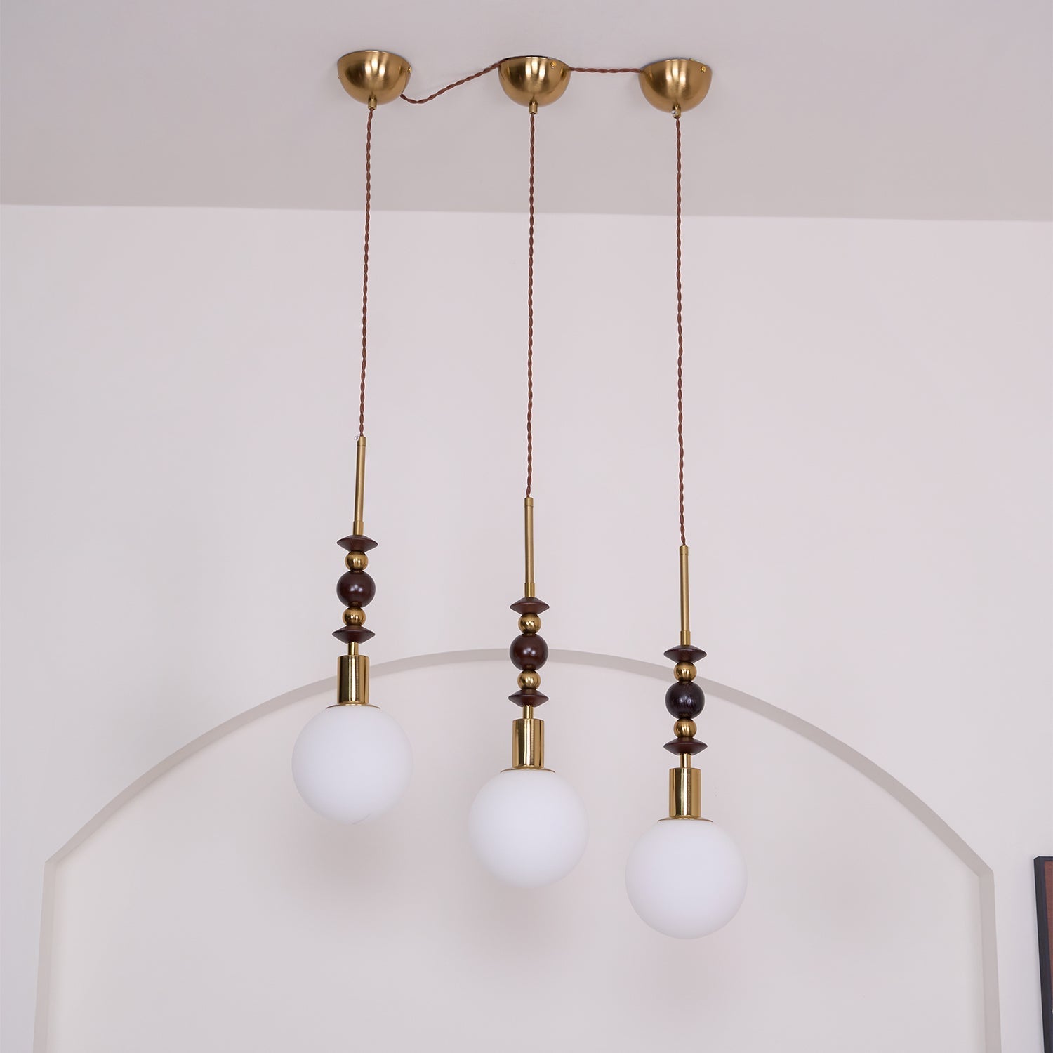Norn Vintage Globe Pendant Light Wooden Beads - Neutralighting