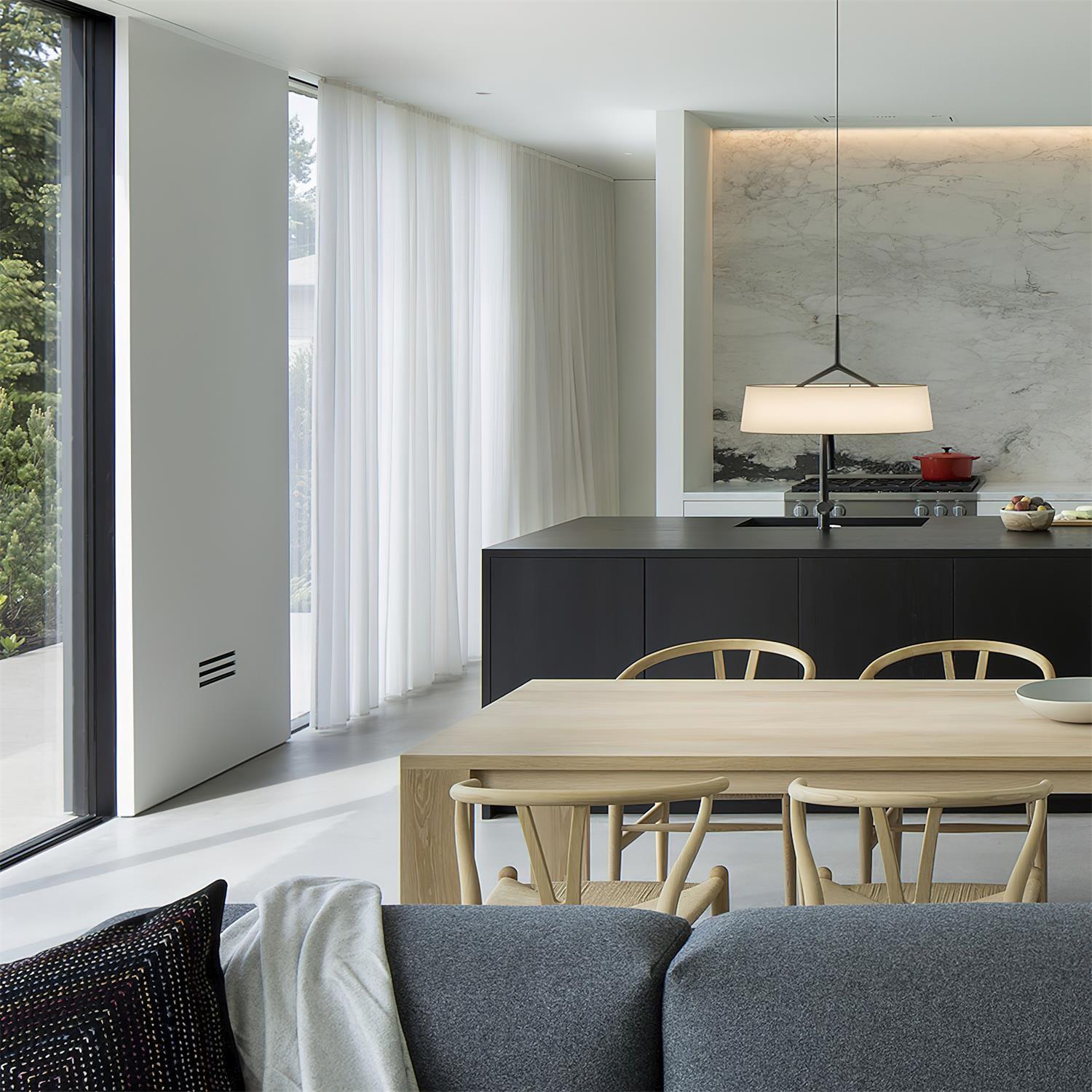 Pendant Light White Fabric Drum Black - Neutralighting