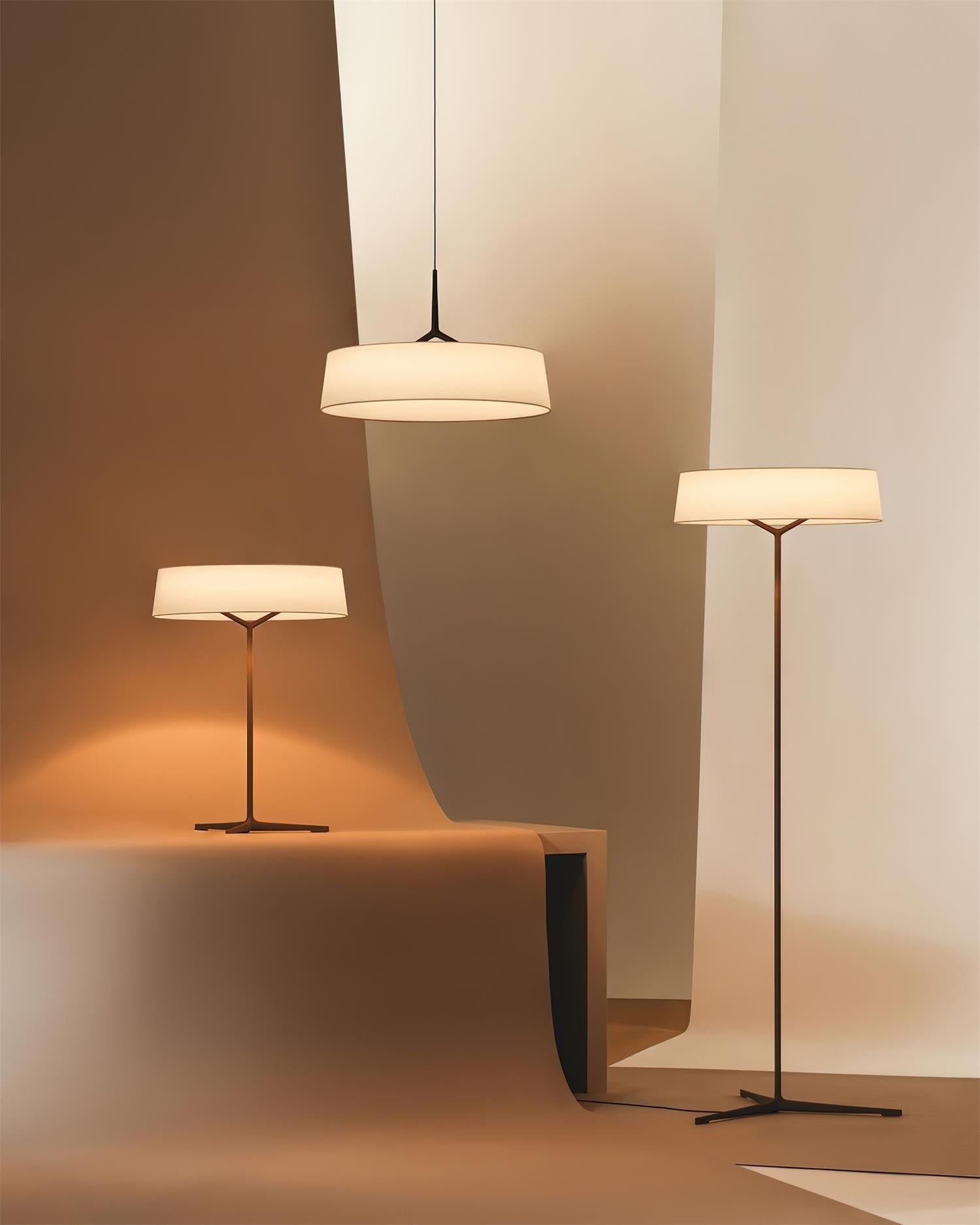Pendant Light White Fabric Drum Black - Neutralighting