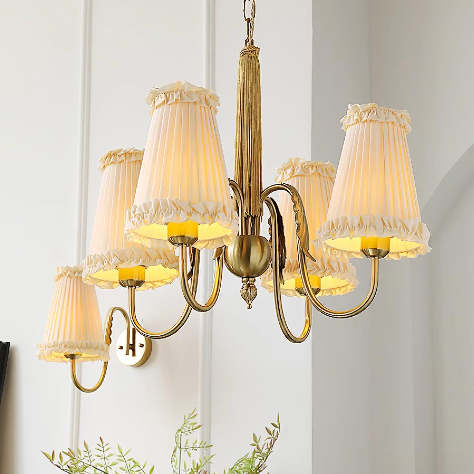 Faylin Vintage Brass Chandelier with Pleated Shades - Neutralighting
