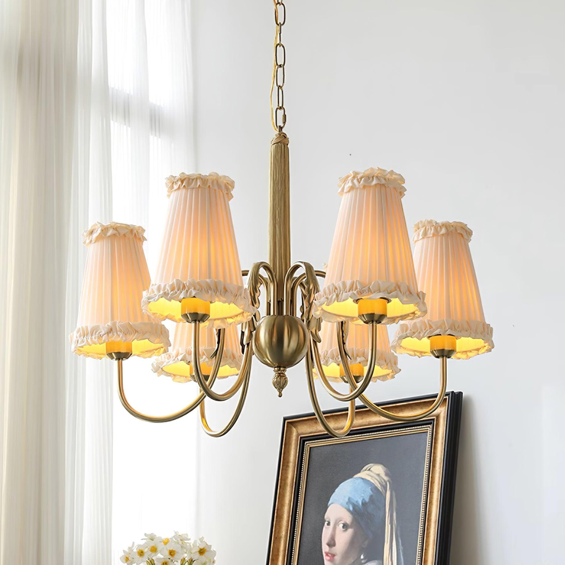 Faylin Vintage Brass Chandelier with Pleated Shades - Neutralighting