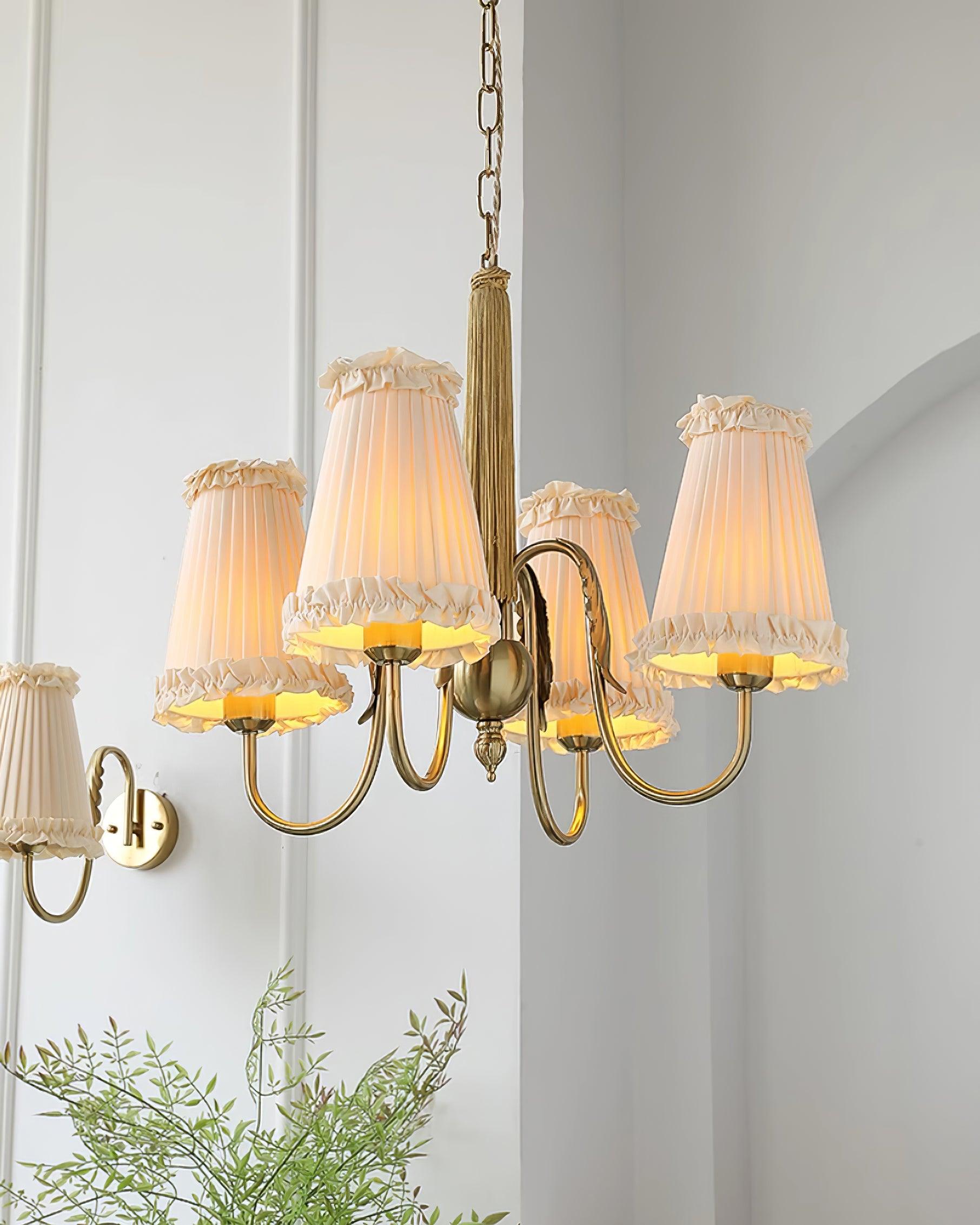 Faylin Vintage Brass Chandelier with Pleated Shades - Neutralighting