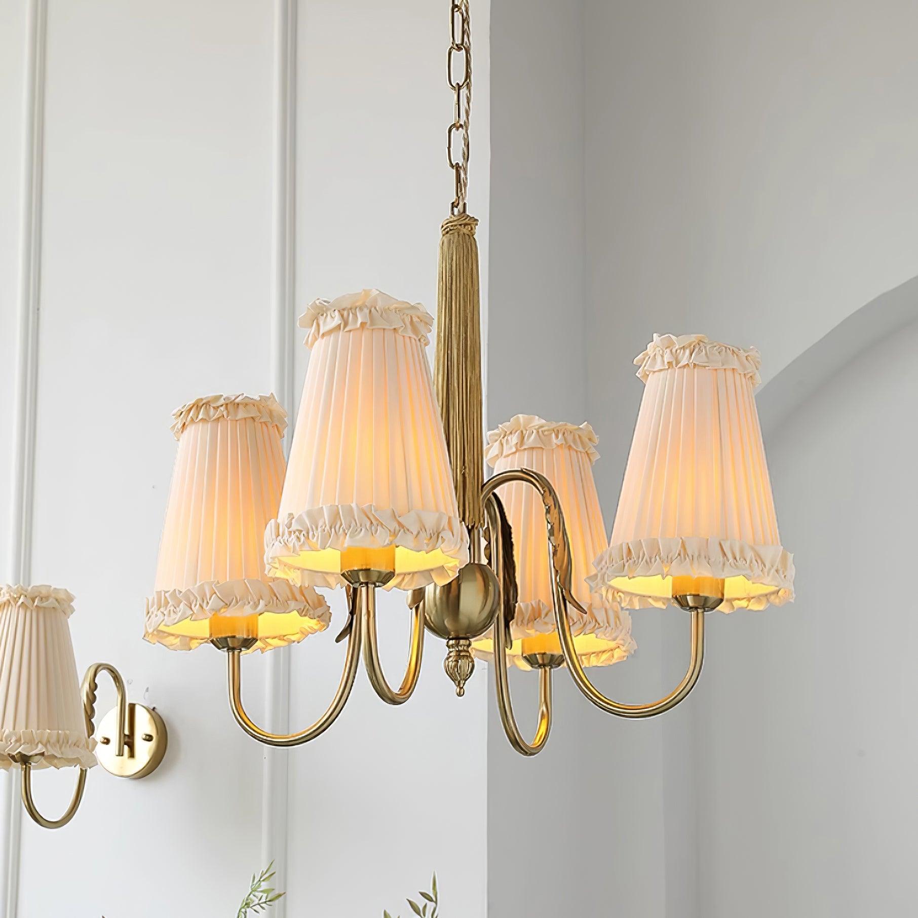 Faylin Vintage Brass Chandelier with Pleated Shades - Neutralighting