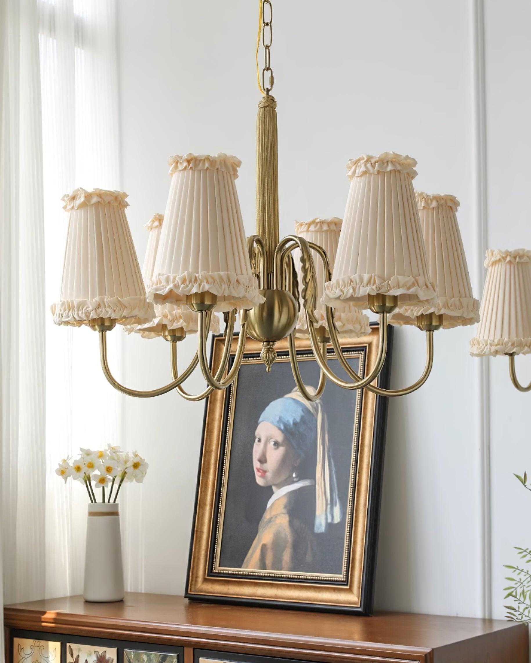 Faylin Vintage Brass Chandelier with Pleated Shades - Neutralighting