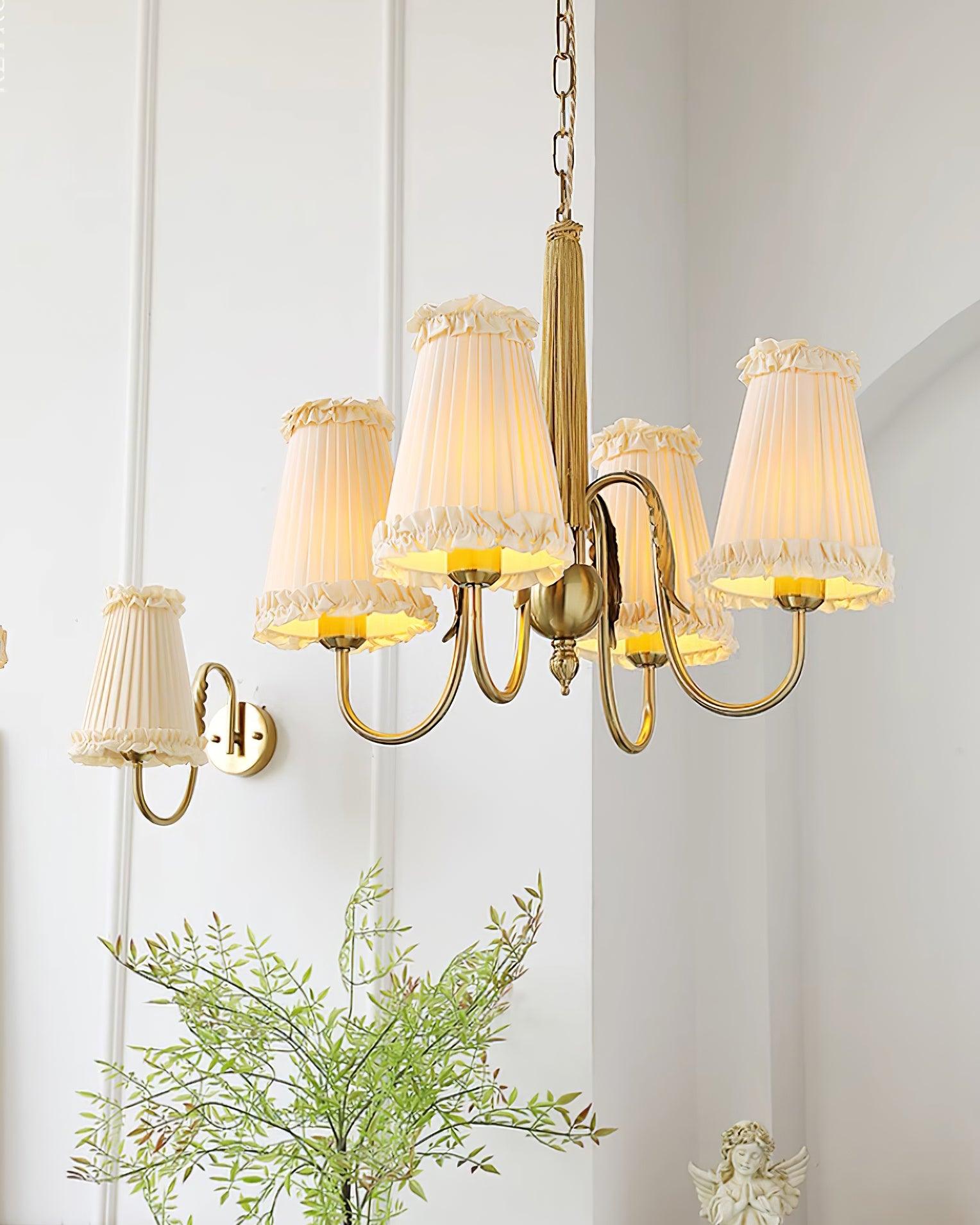 Faylin Vintage Brass Chandelier with Pleated Shades - Neutralighting