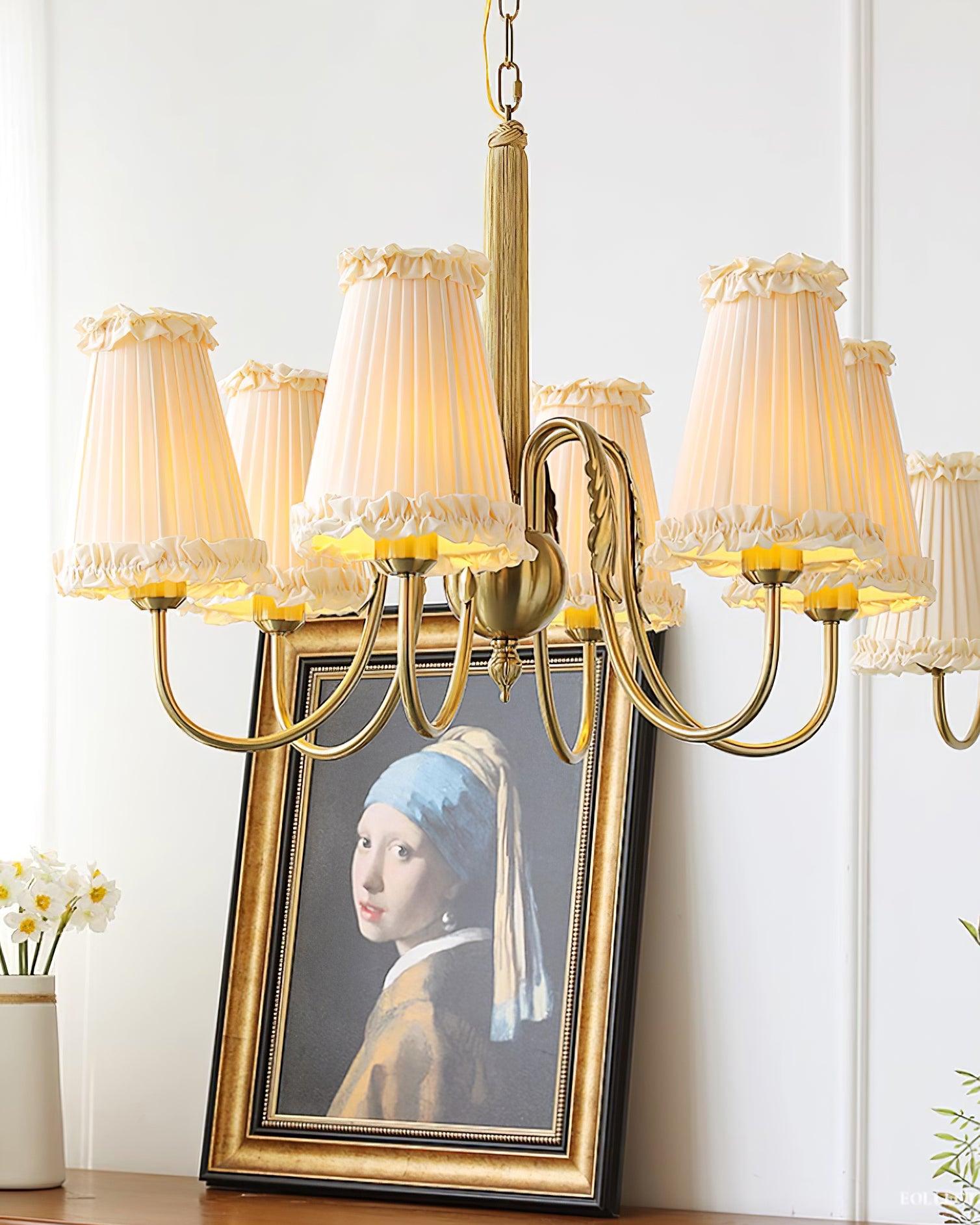 Faylin Vintage Brass Chandelier with Pleated Shades - Neutralighting