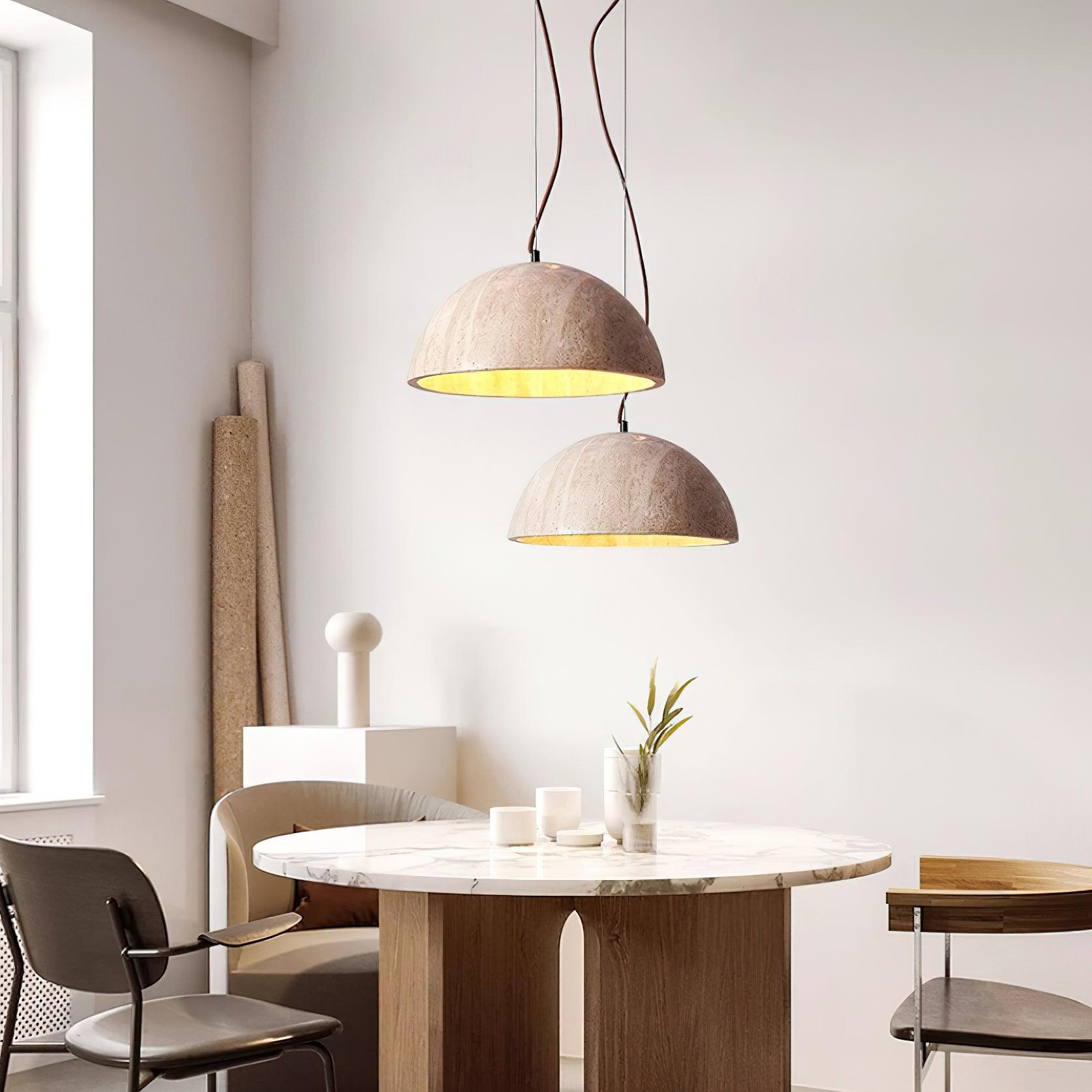 Ritta Pendant Light Travertine Dome Shade Industrial - Neutralighting