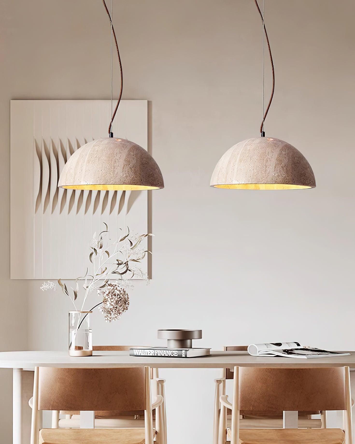 Ritta Pendant Light Travertine Dome Shade Industrial - Neutralighting