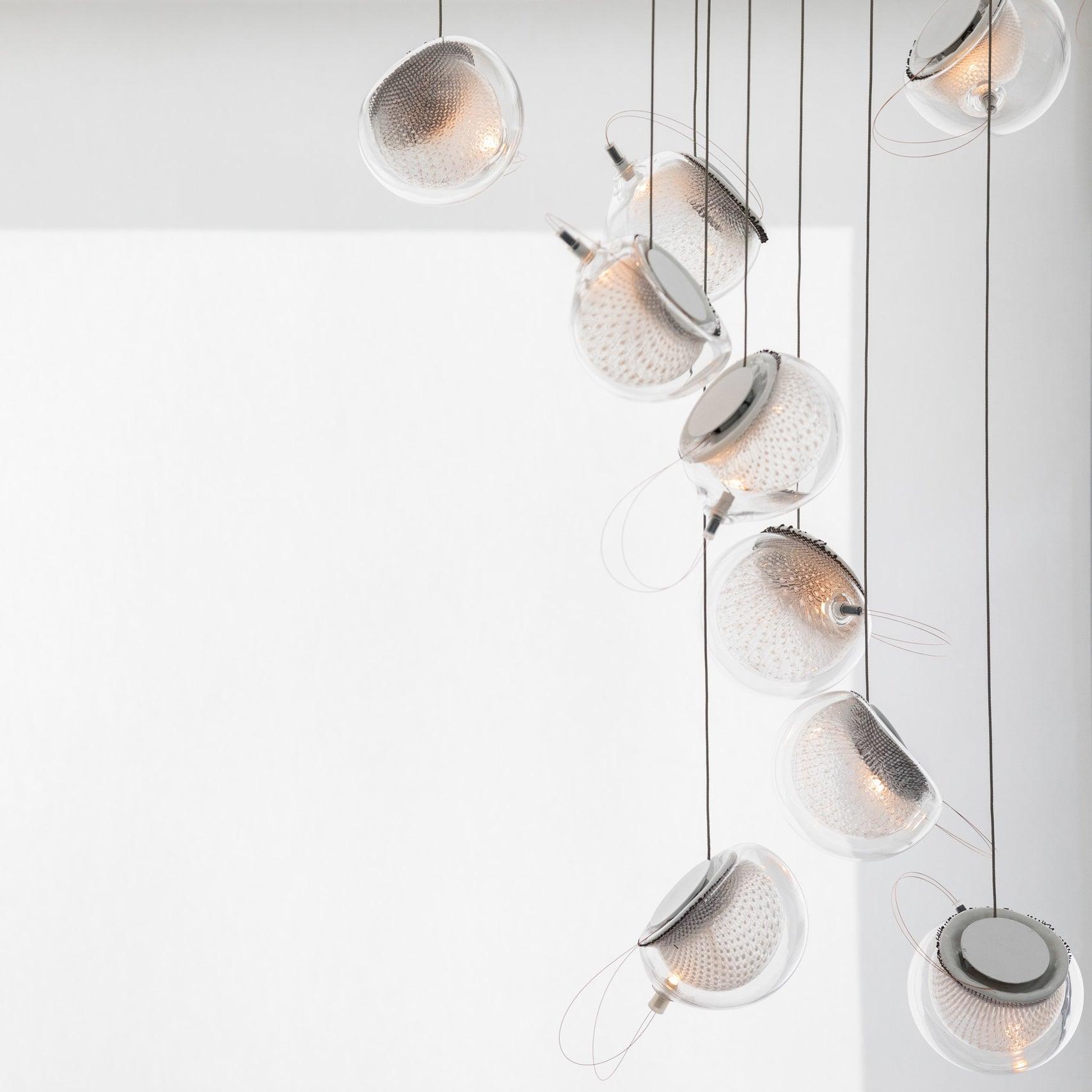 Chandelier Mesh Glass Orbs Cluster Metal Frame Modern Minimalist - Neutralighting