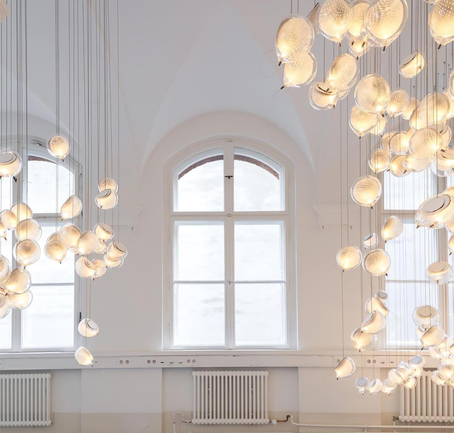 Chandelier Mesh Glass Orbs Cluster Metal Frame Modern Minimalist - Neutralighting