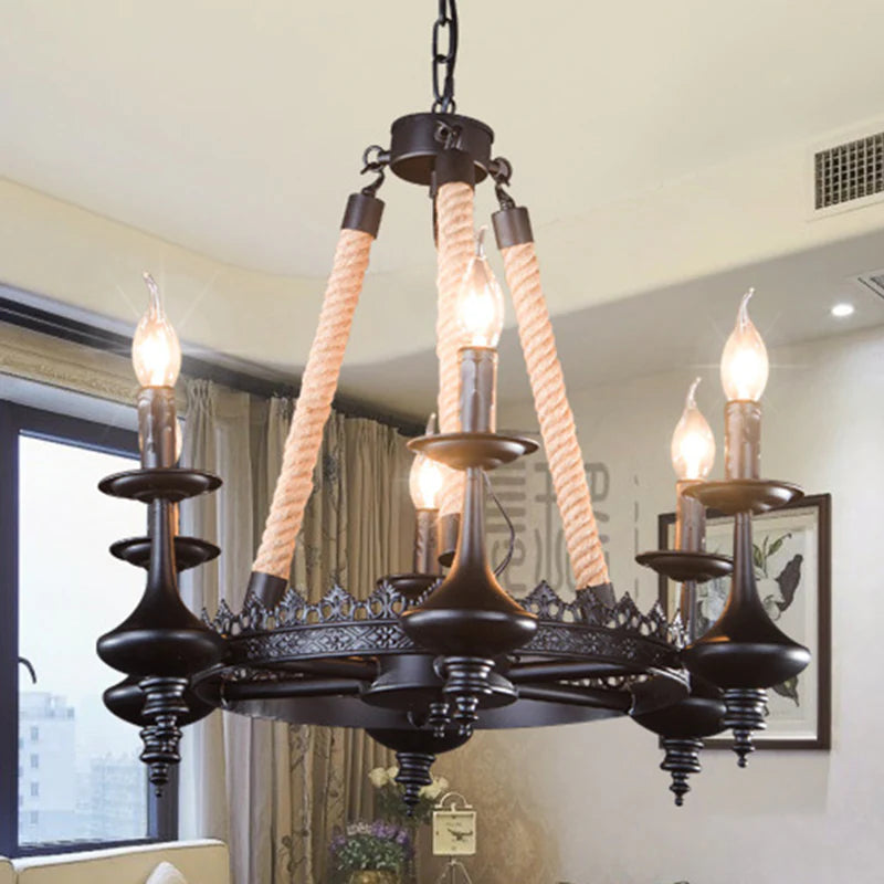 Epoch Retro Candle Chandelier Black Metal/Rope Restaurant/Bar - Neutralighting