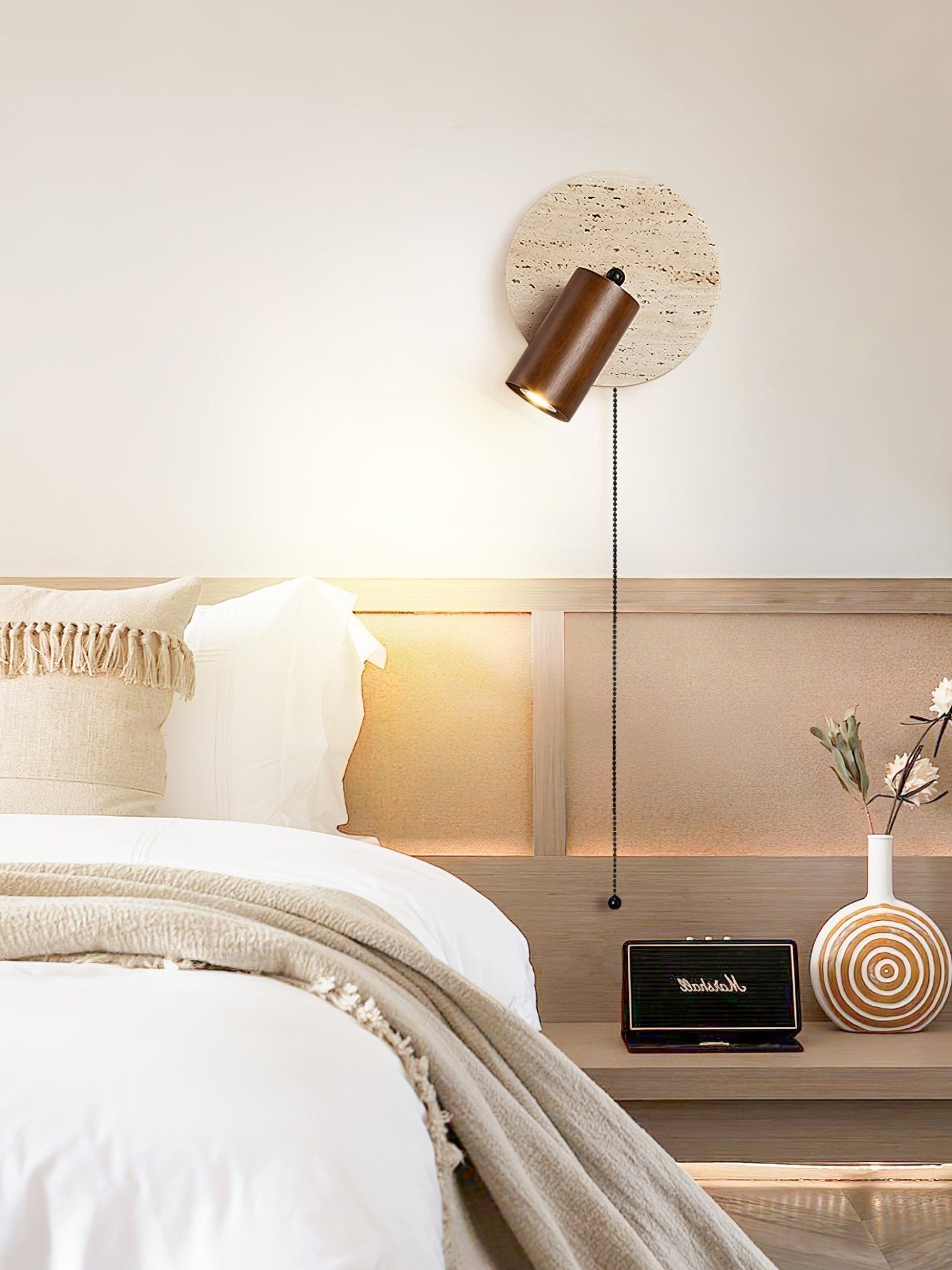 Evzoryra Disc Swing Travertine Wall Light - Neutralighting
