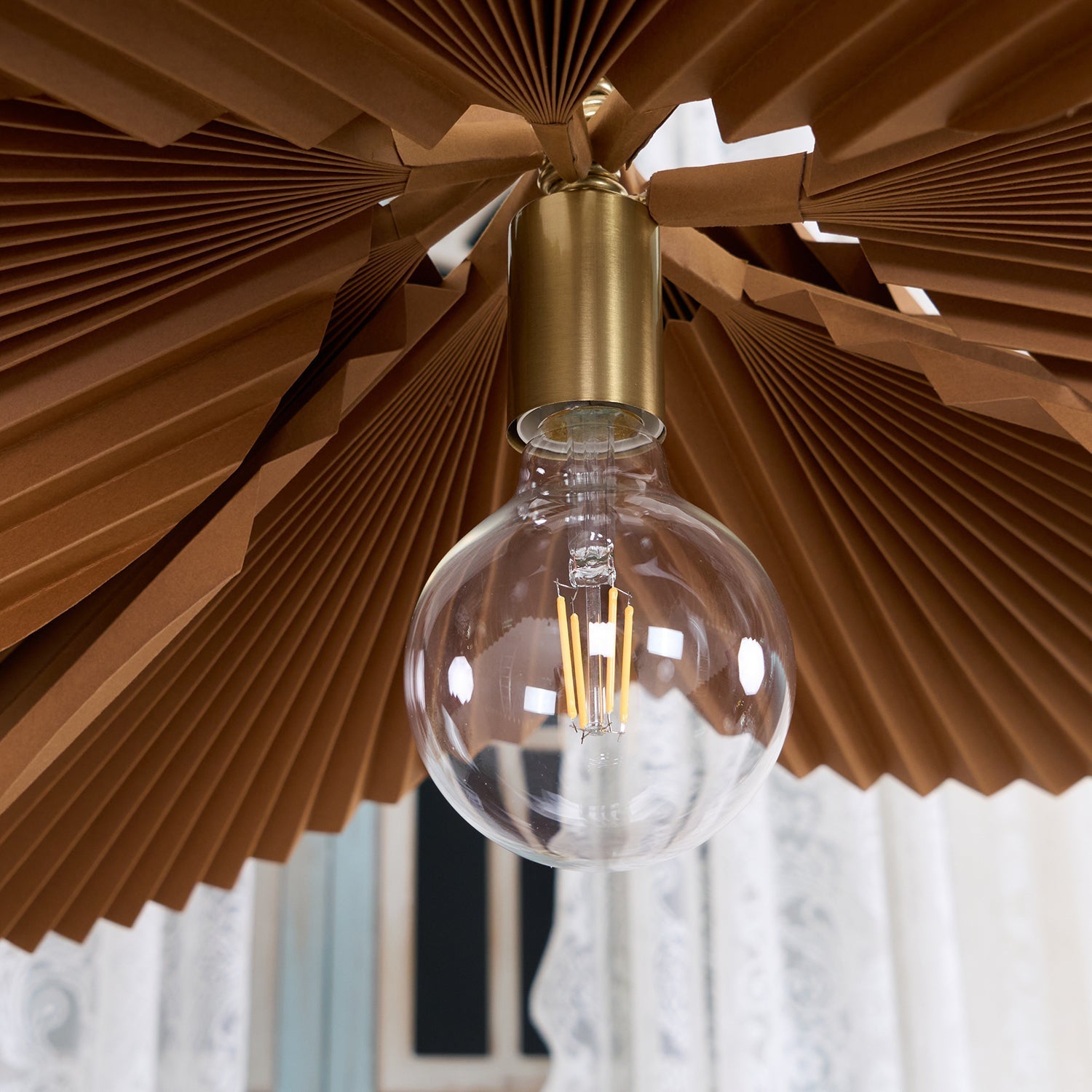 Pendant Light with Pleated Kraft Paper Petal Shade - Neutralighting
