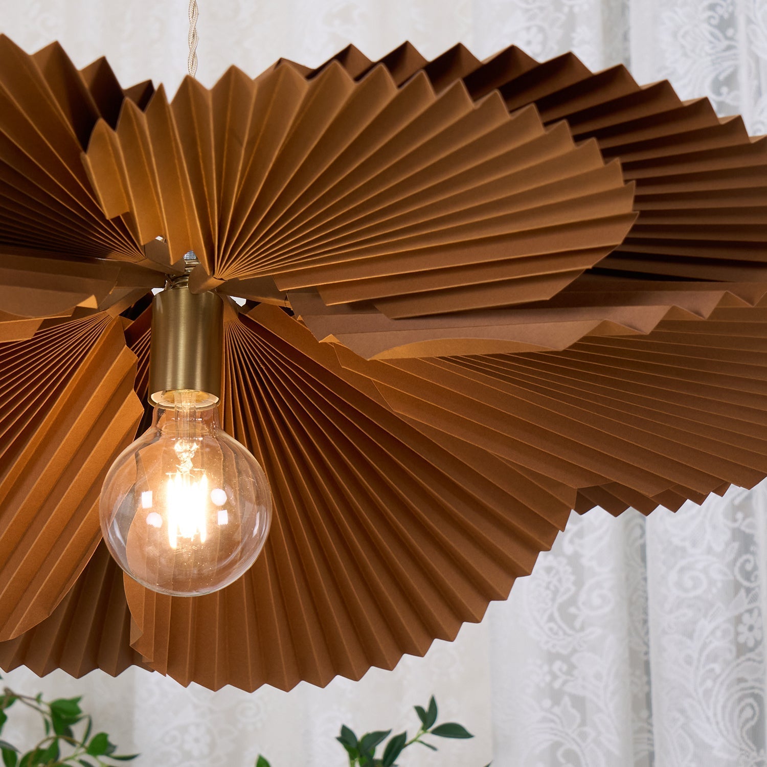 Pendant Light with Pleated Kraft Paper Petal Shade - Neutralighting
