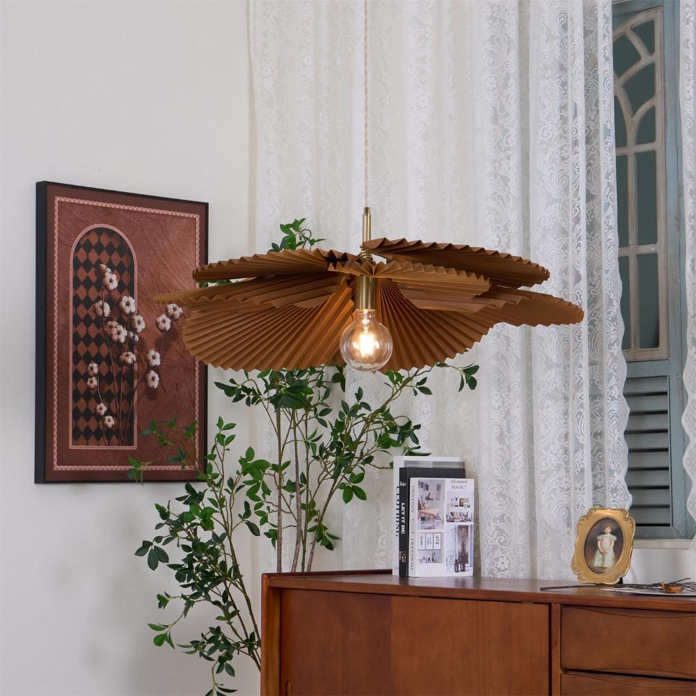 Pendant Light with Pleated Kraft Paper Petal Shade - Neutralighting