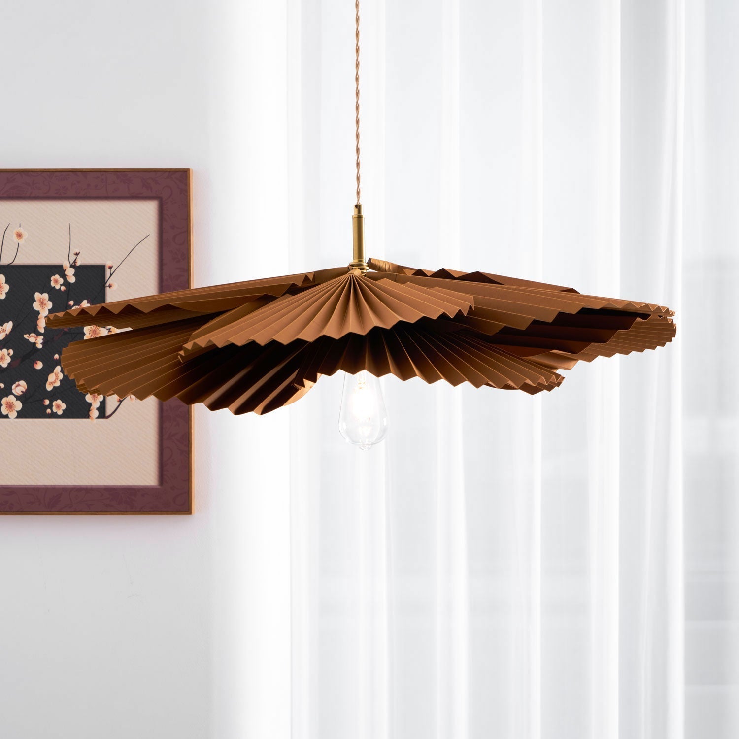 Pendant Light with Pleated Kraft Paper Petal Shade - Neutralighting