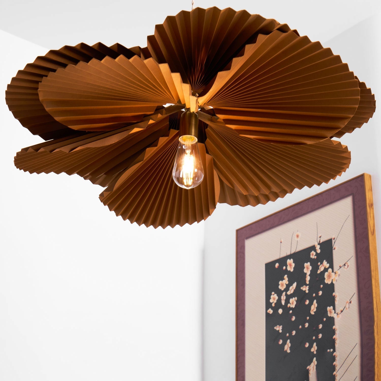 Pendant Light with Pleated Kraft Paper Petal Shade - Neutralighting