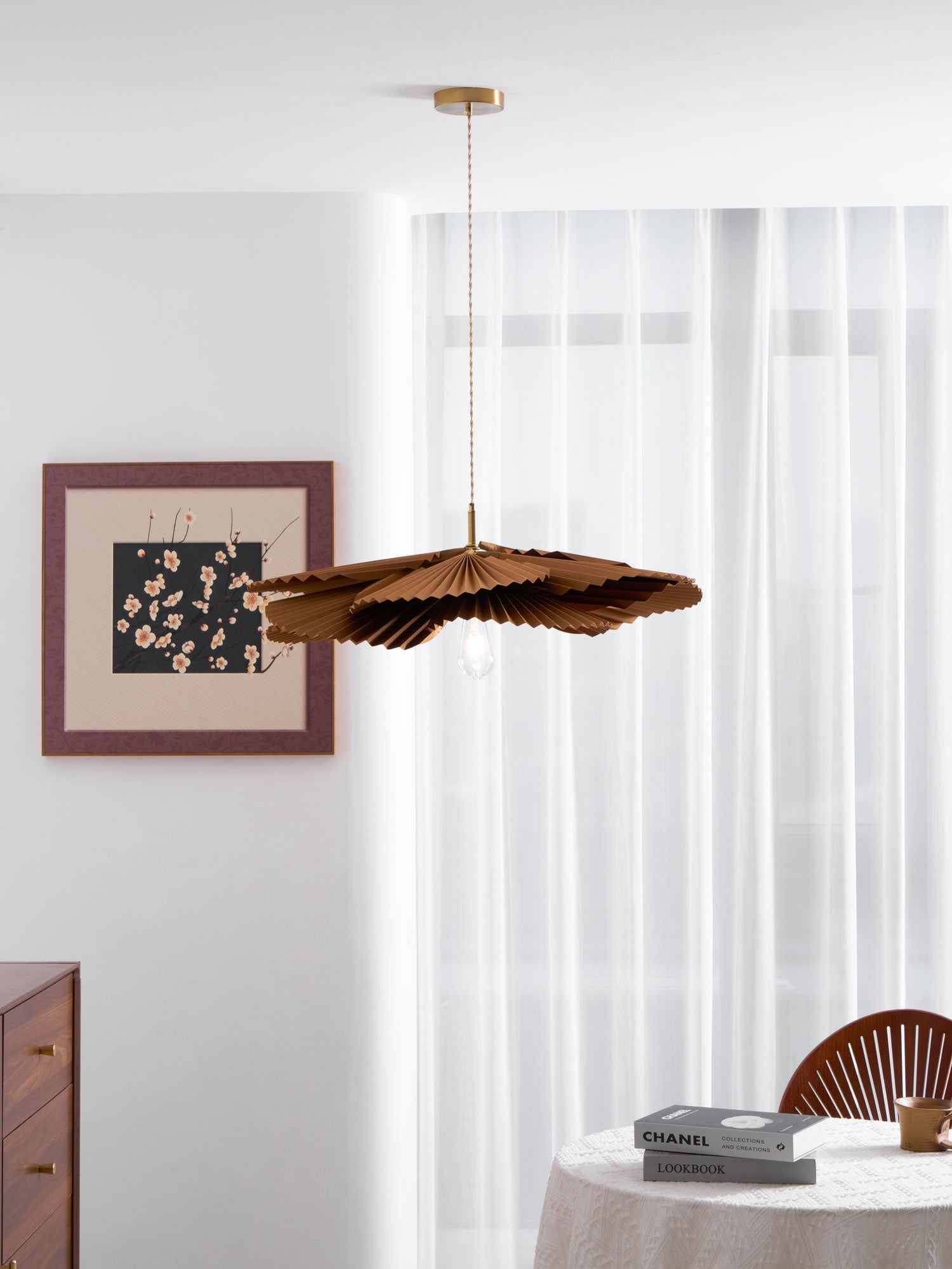 Pendant Light with Pleated Kraft Paper Petal Shade - Neutralighting